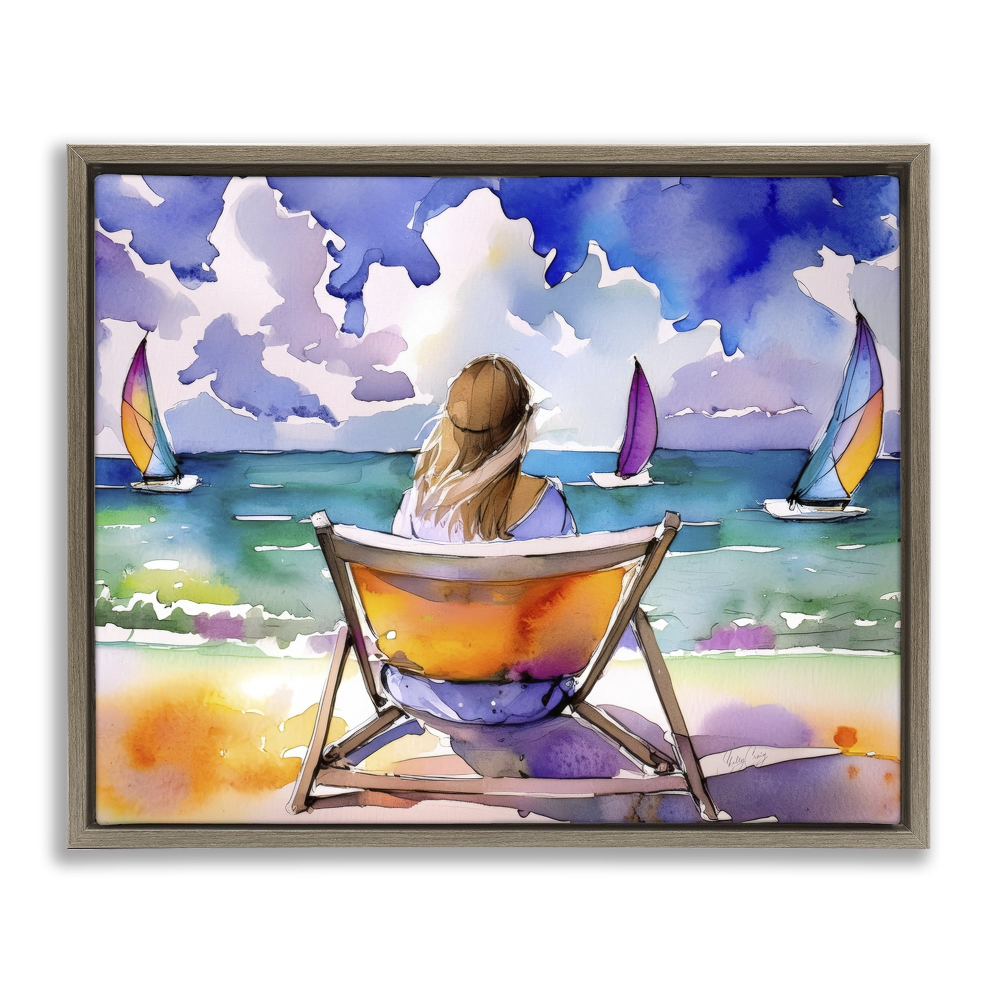 Stupell Industries Front Row to Paradise Brown Framed Floater Canvas Wall Art, design by Shelly Craig