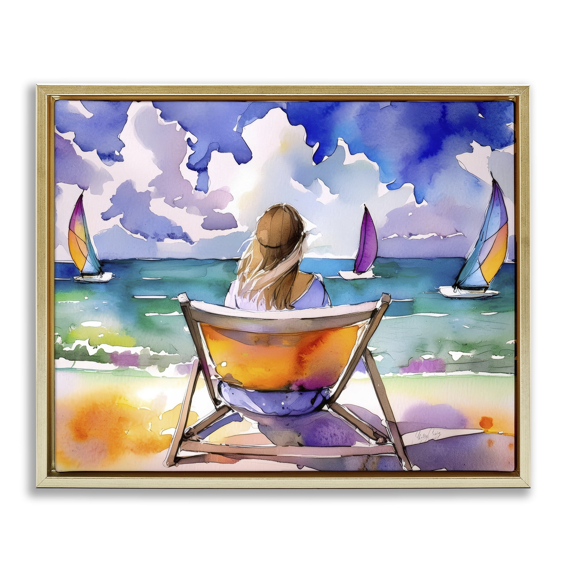 Stupell Industries Front Row to Paradise Gold Framed Floater Canvas Wall Art, design by Shelly Craig