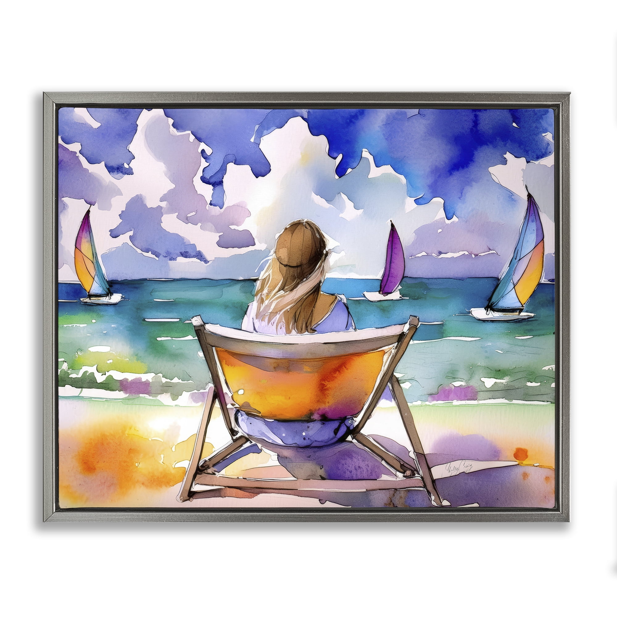 Stupell Industries Front Row to Paradise Gray Framed Floater Canvas Wall Art, design by Shelly Craig