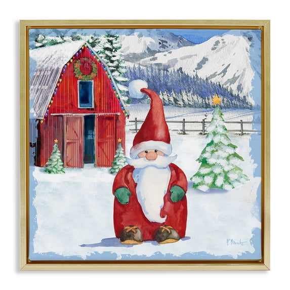 Stupell Industries Farmhouse Frosty Barn Gnome Gold Floating Frame Canvas Art, 25 x 25, by Paul Brent