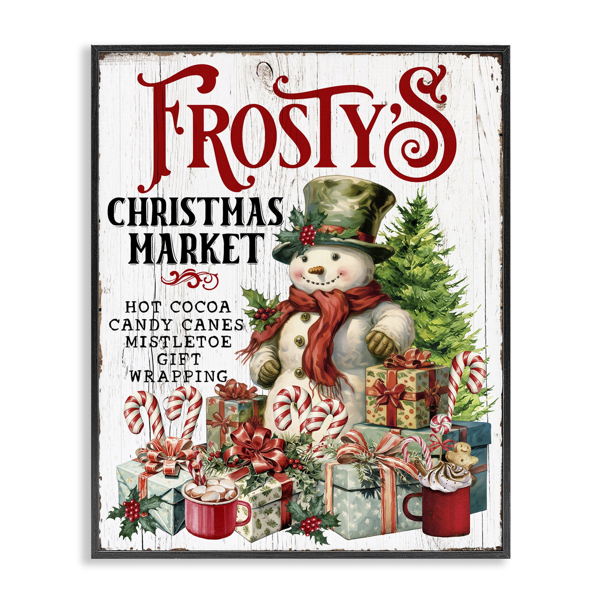 Stupell Industries Frosty's Christmas Market Holiday Painting Black Framed Art Prints Wall Art, 24 x 30
