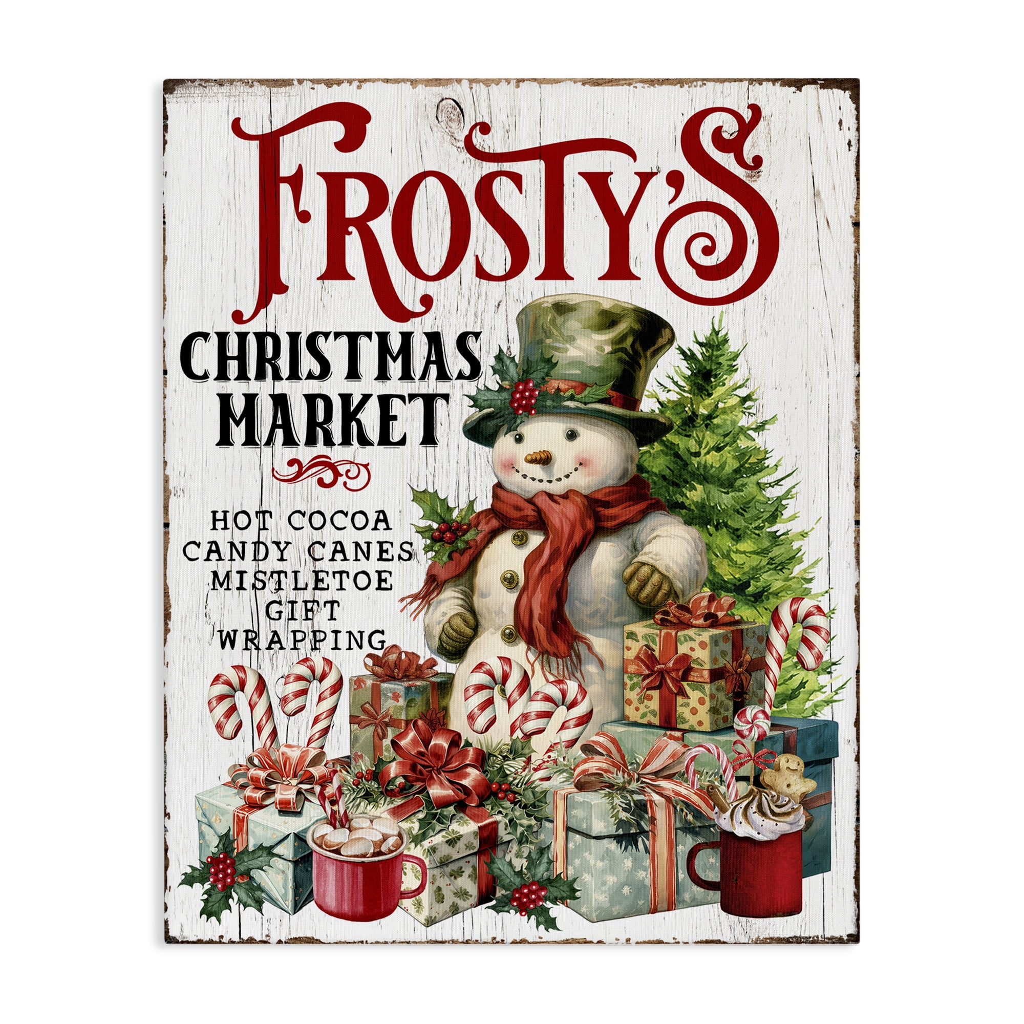 Stupell Industries Frosty's Christmas Market Holiday Painting Gallery Wrapped Canvas Art Prints Wall Art, 24 x 30