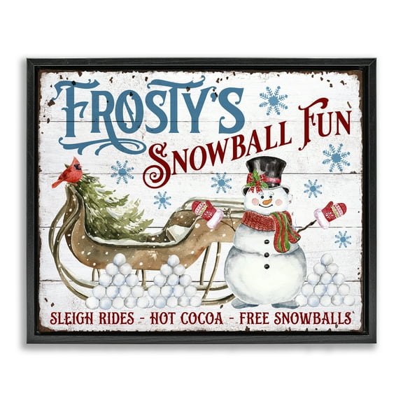 Stupell Industries Frosty's Snowball Fun Holiday Painting Black Floater Framed Canvas Art Prints Wall Art, 21 x 17