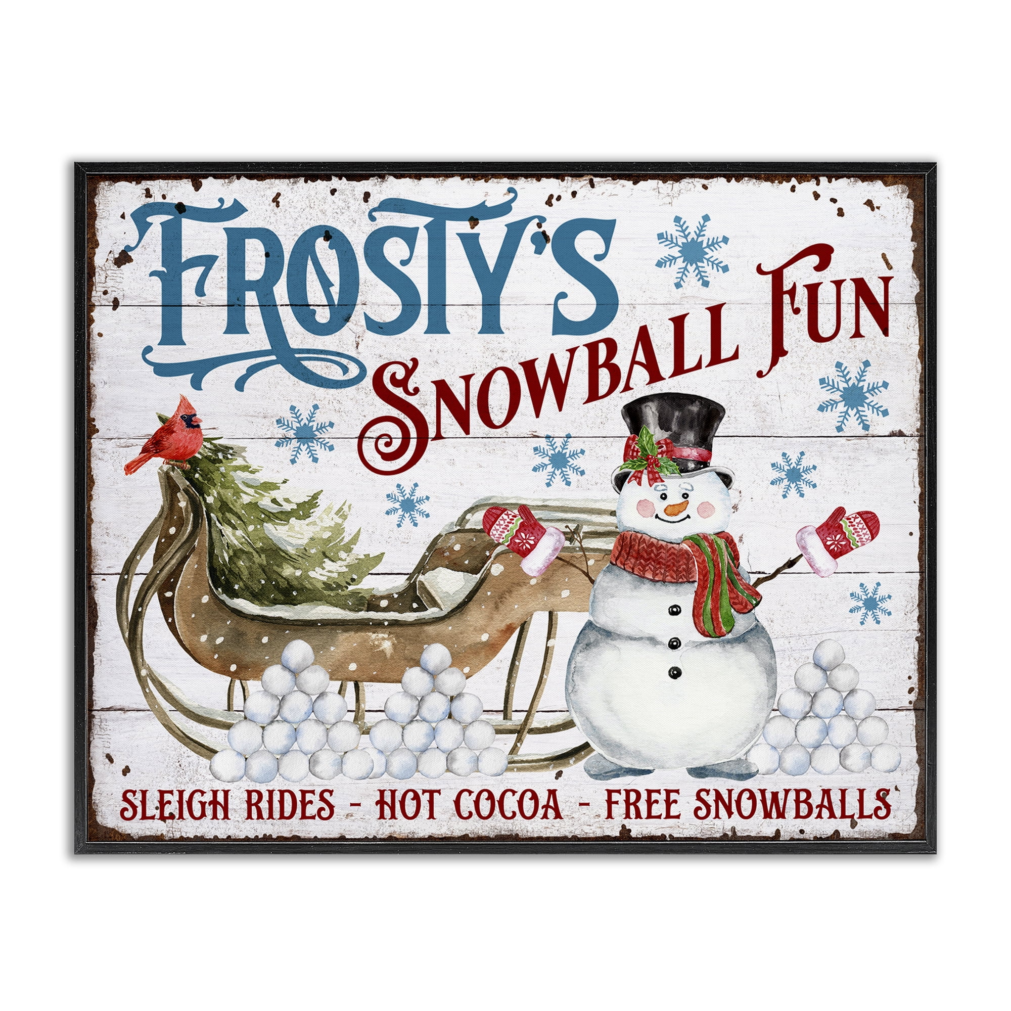 Stupell Industries Frosty's Snowball Fun Holiday Painting Black Framed Art Prints Wall Art, 14 x 11
