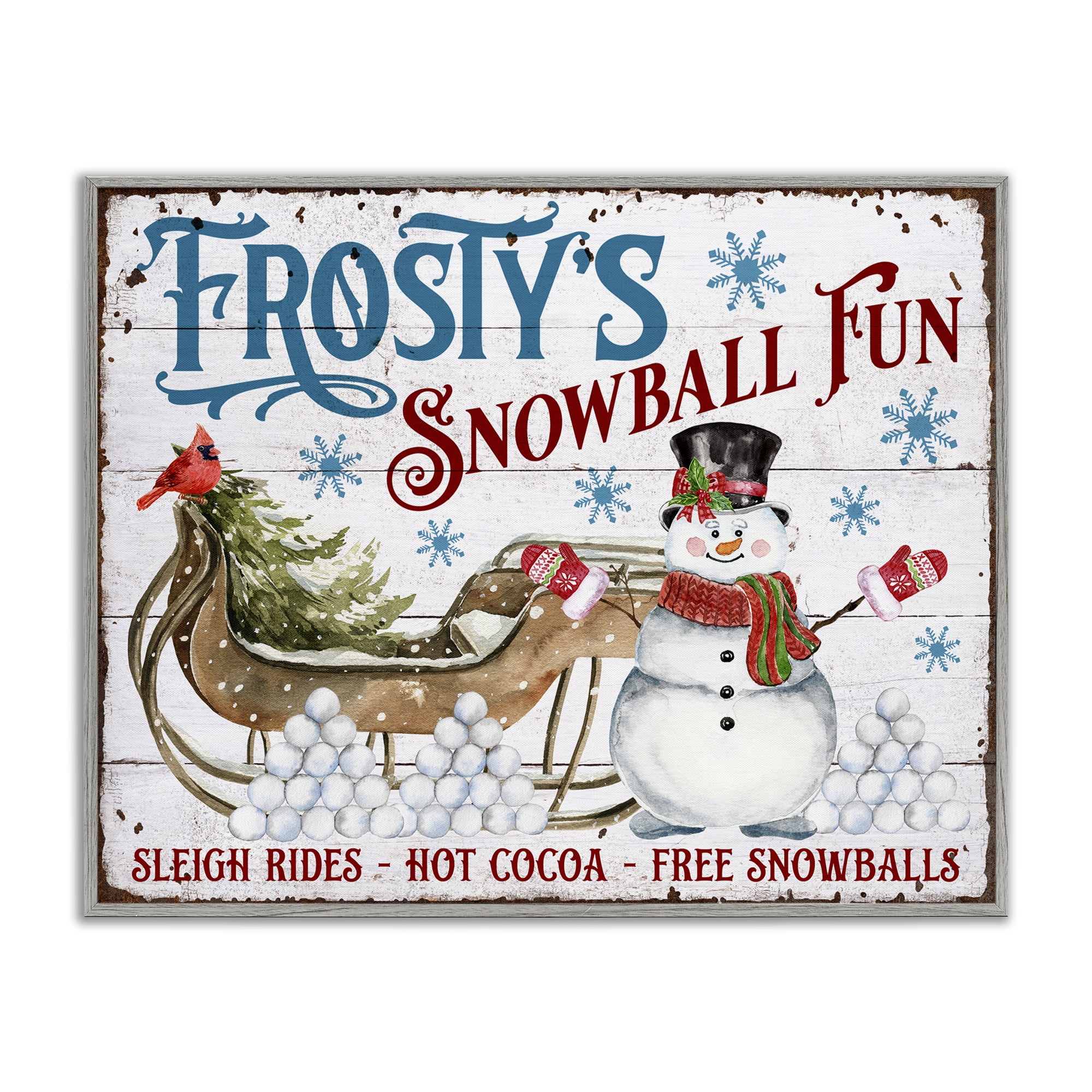 Stupell Industries Frosty's Snowball Fun Holiday Painting Gray Framed Art Prints Wall Art, 30 x 24