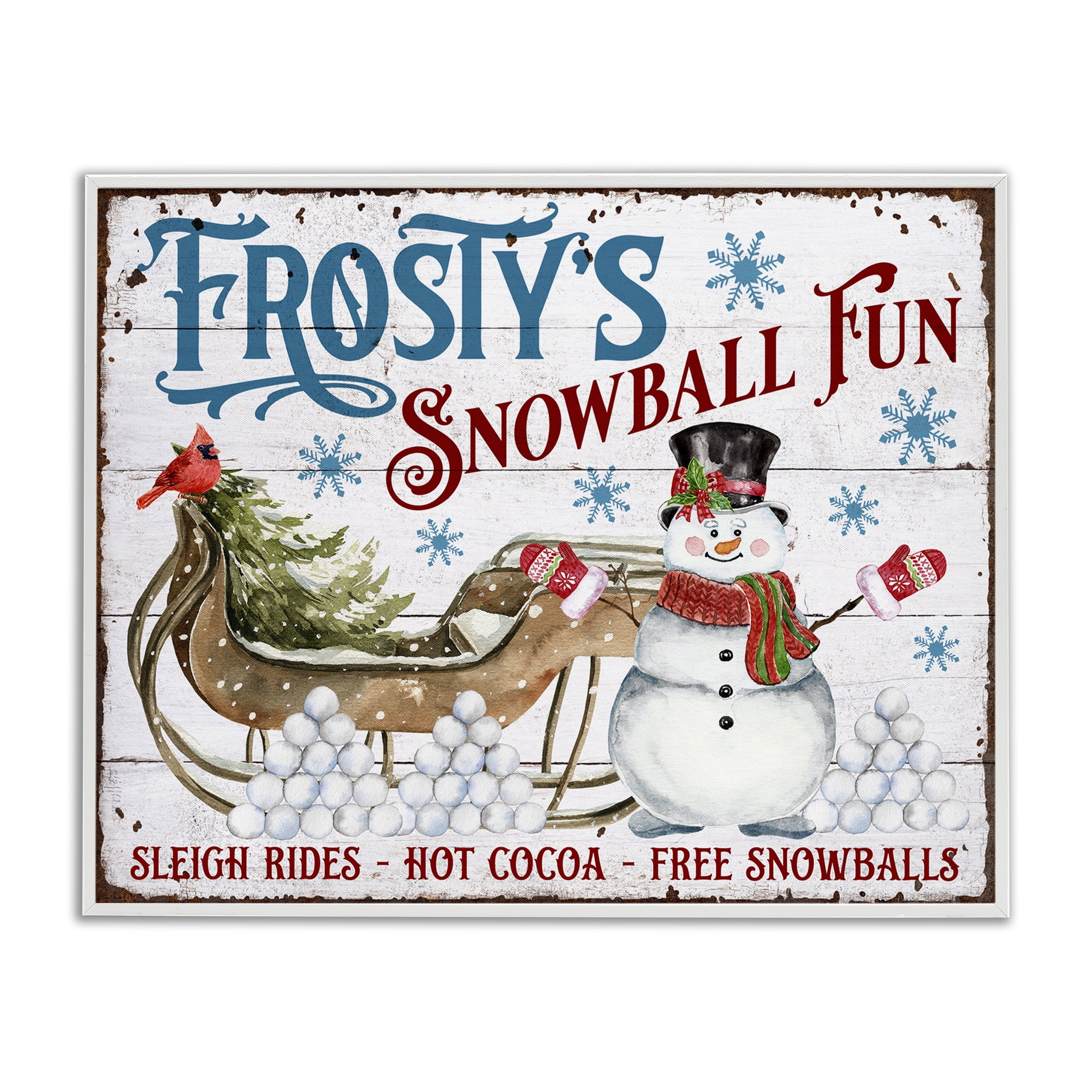 Stupell Industries Frosty's Snowball Fun Holiday Painting White Framed Art Prints Wall Art, 20 x 16