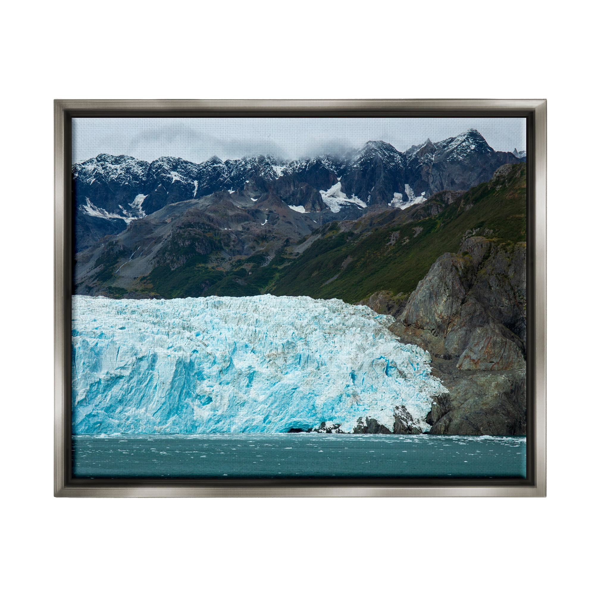 Stupell Industries Frozen Glacier Photography Nature Photography Gray Floater Framed Canvas Art Print Wall Art, 31 x 25