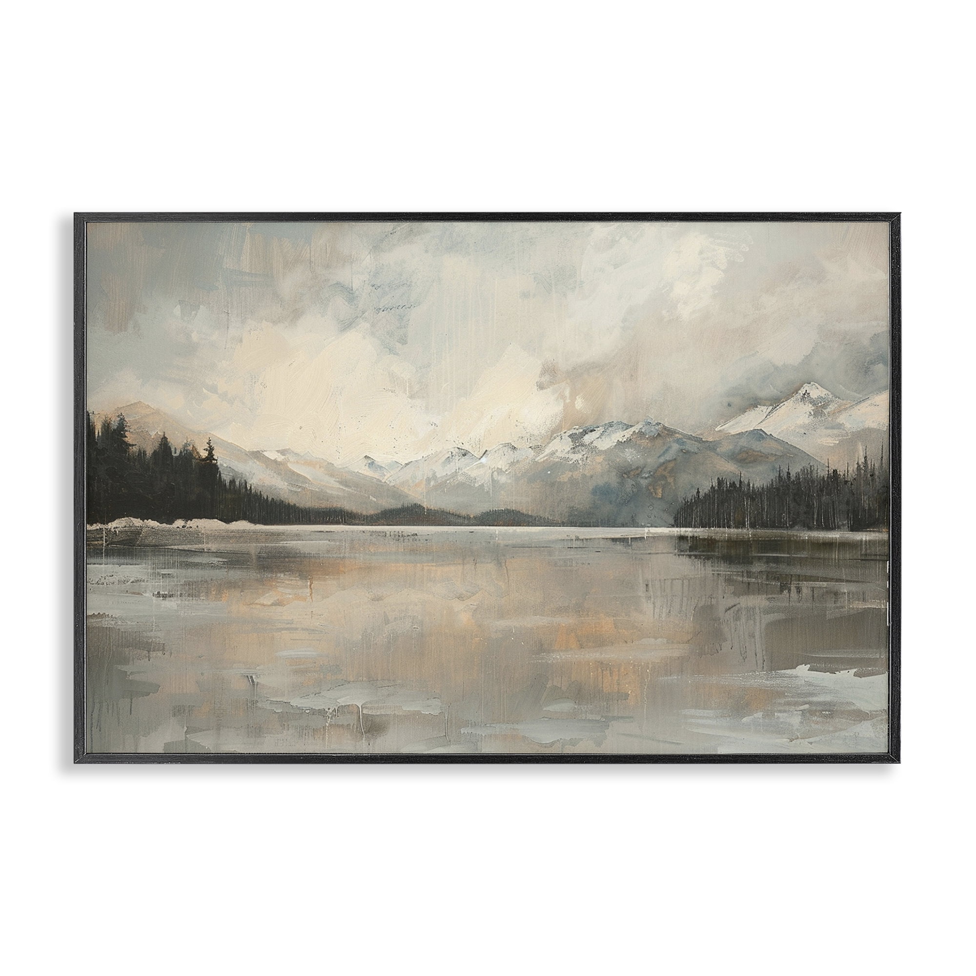 Stupell Industries Frozen Lake Landscape Landscape & Nature Painting Black Framed Art Print Wall Art, 24 x 16