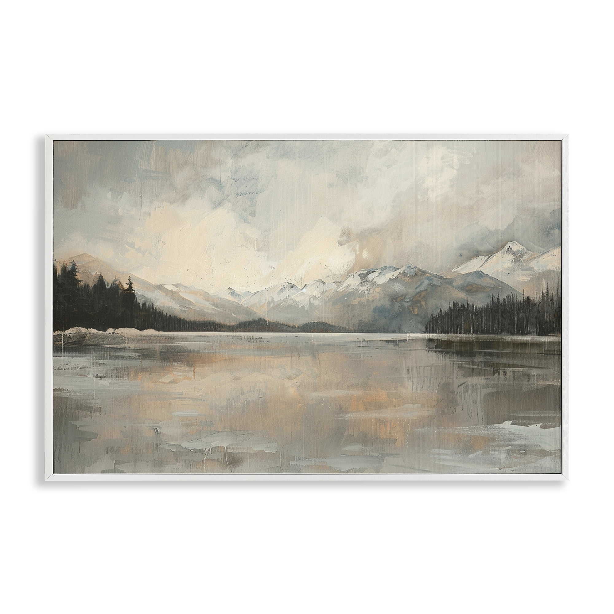 Stupell Industries Frozen Lake Landscape Landscape & Nature Painting White Framed Art Print Wall Art, 24 x 16