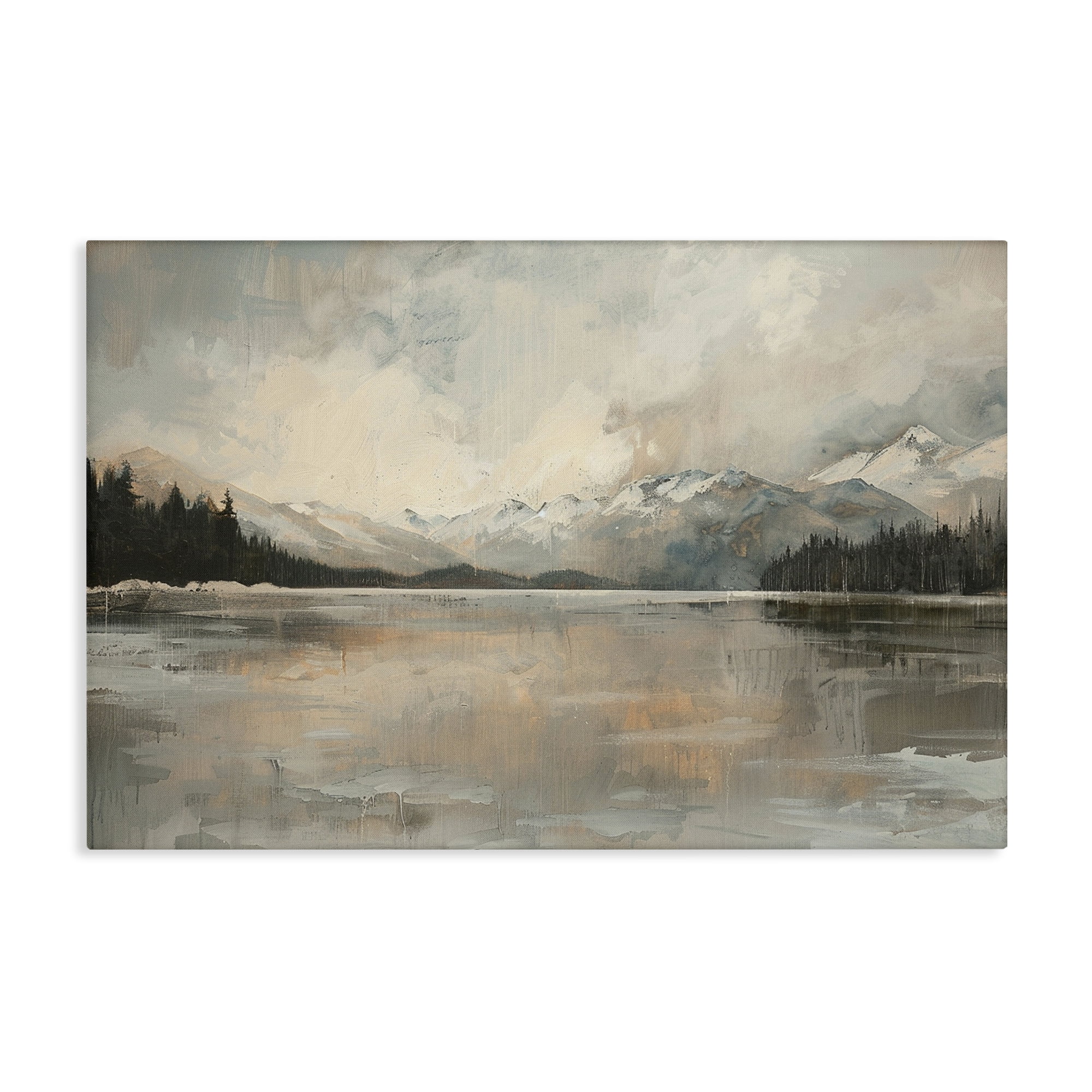 Stupell Industries Frozen Lake Landscape Landscape & Nature Painting Wrapped Canvas Art Print Wall Art, 36 x 24