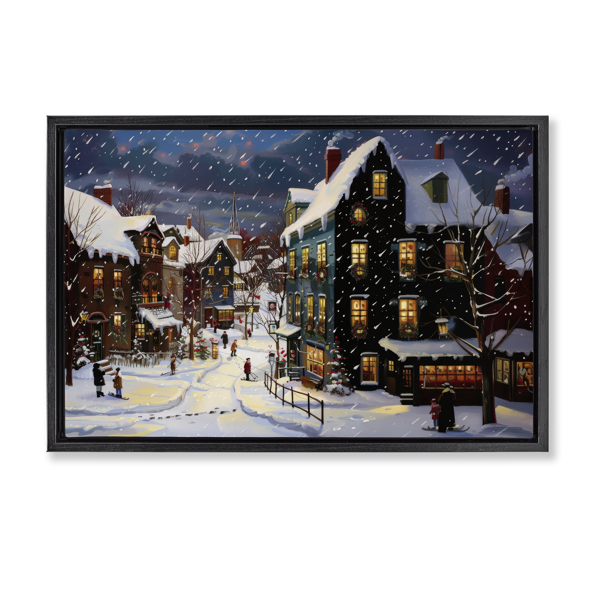 Stupell Industries Frozen Urban Charm Town & City Painting Black Floater Framed Canvas Art Prints Wall Art, 25 x 17