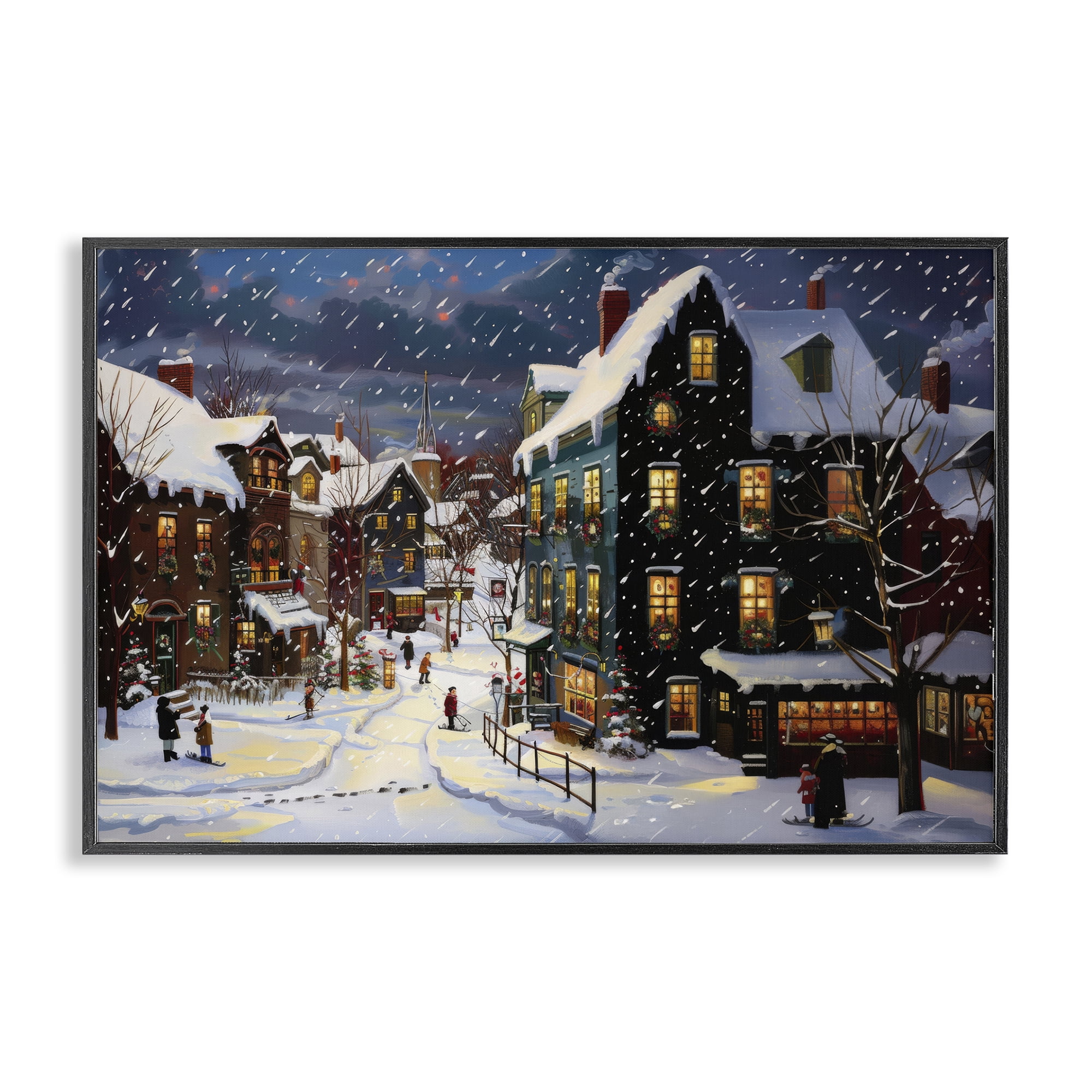 Stupell Industries Frozen Urban Charm Town & City Painting Black Framed Art Prints Wall Art, 24 x 16