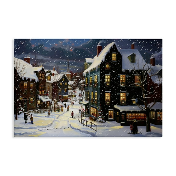 Stupell Industries Frozen Urban Charm Town & City Painting Gallery Wrapped Canvas Art Prints Wall Art, 24 x 16