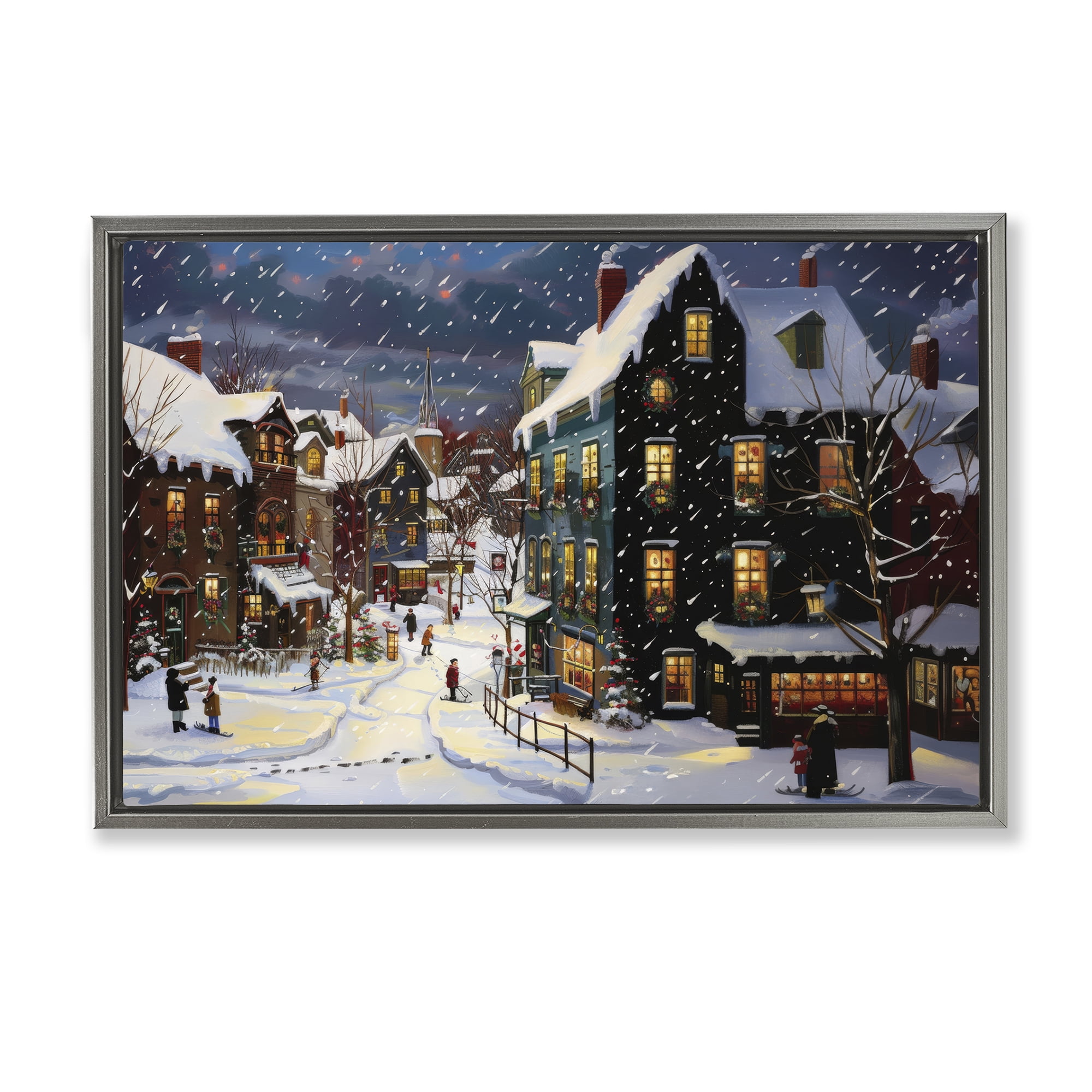 Stupell Industries Frozen Urban Charm Town & City Painting Gray Floater Framed Canvas Art Prints Wall Art, 31 x 21
