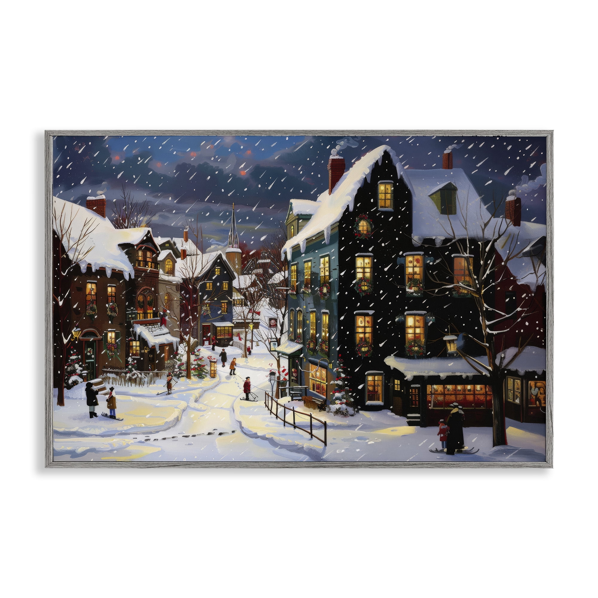 Stupell Industries Frozen Urban Charm Town & City Painting Gray Framed Art Prints Wall Art, 24 x 16