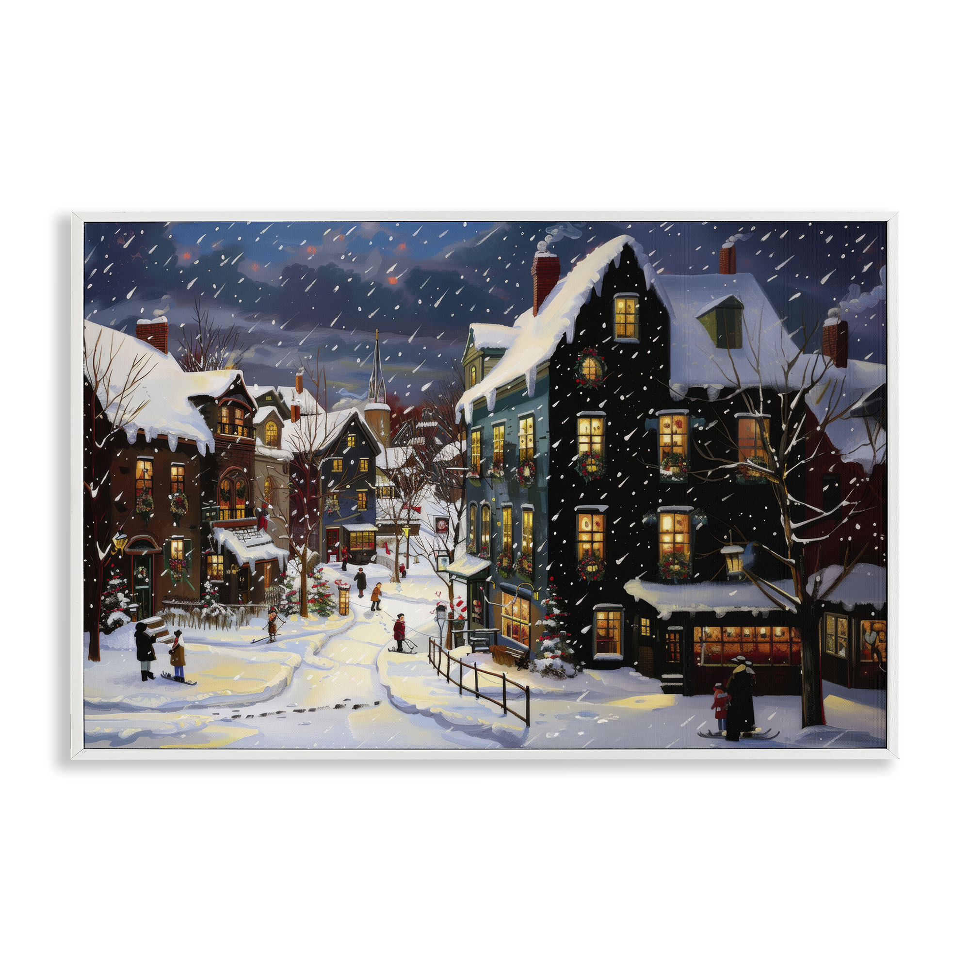 Stupell Industries Frozen Urban Charm Town & City Painting White Framed Art Prints Wall Art, 30 x 20