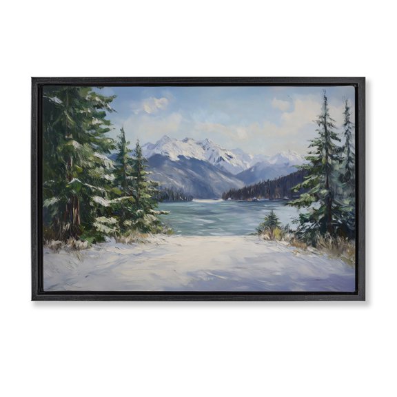 Frozen Winter Lake Black Floating Frame Canvas Art, 25 x 17, Made In USA