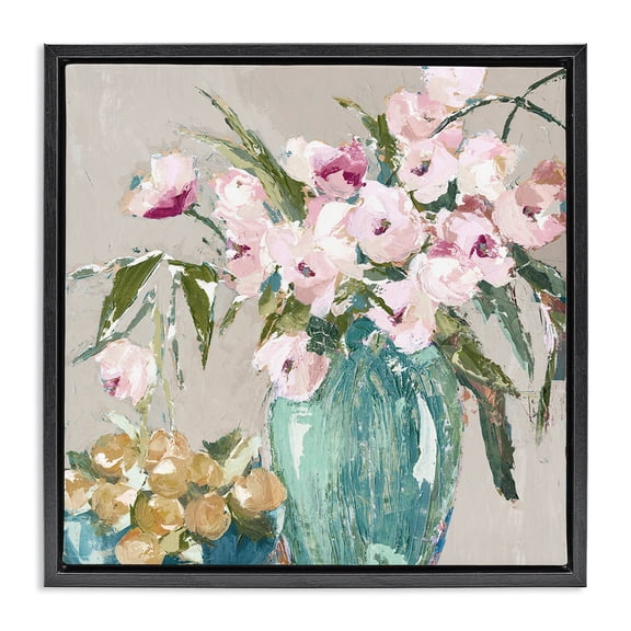 Stupell Industries Fruit And Flowers Arrangement Black Framed Floater Canvas Wall Art design by Susan Pepe, 18 x 18
