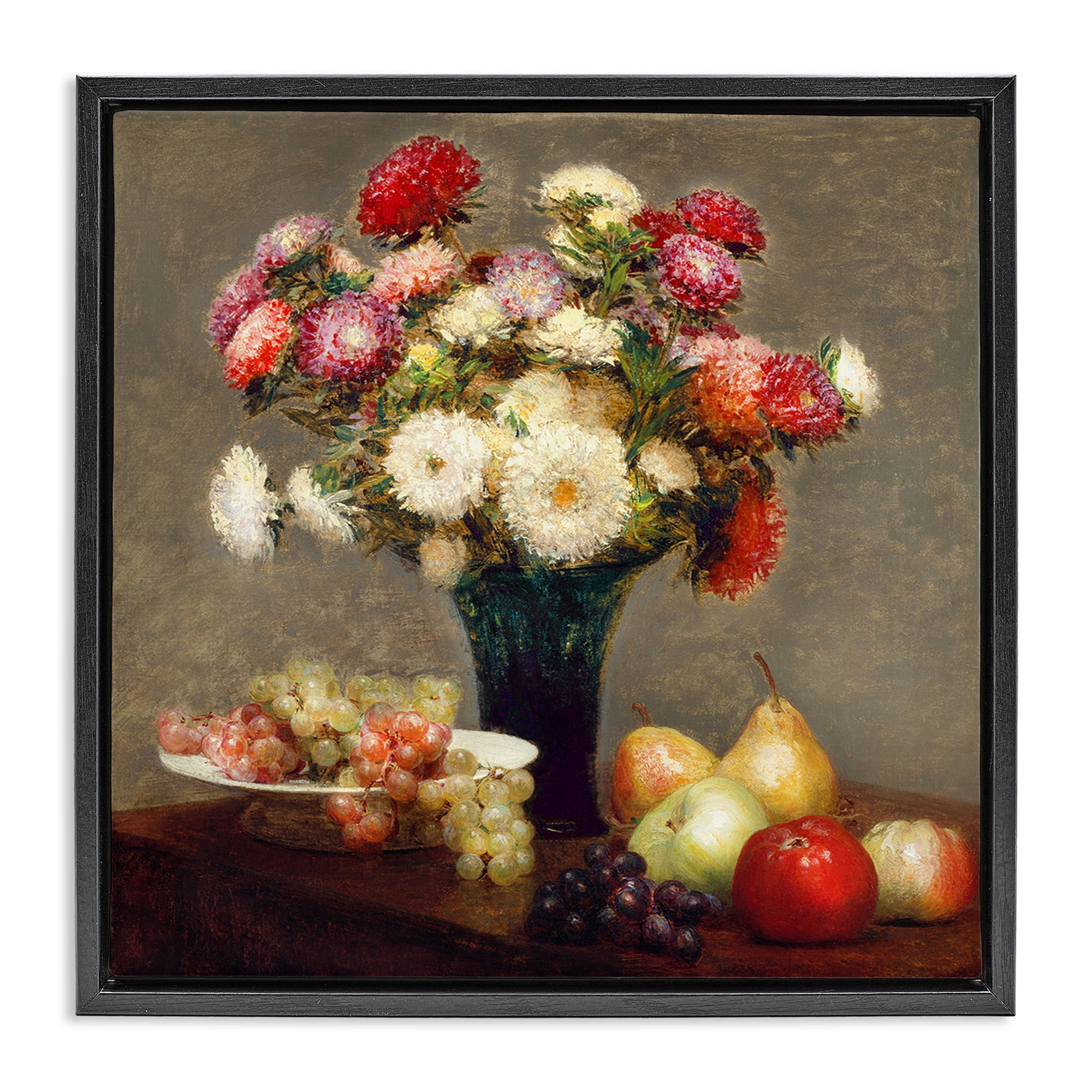 Stupell Industries Fruit & Asters Still Life Black Framed Floater Canvas Wall Art, design by CAD Designs