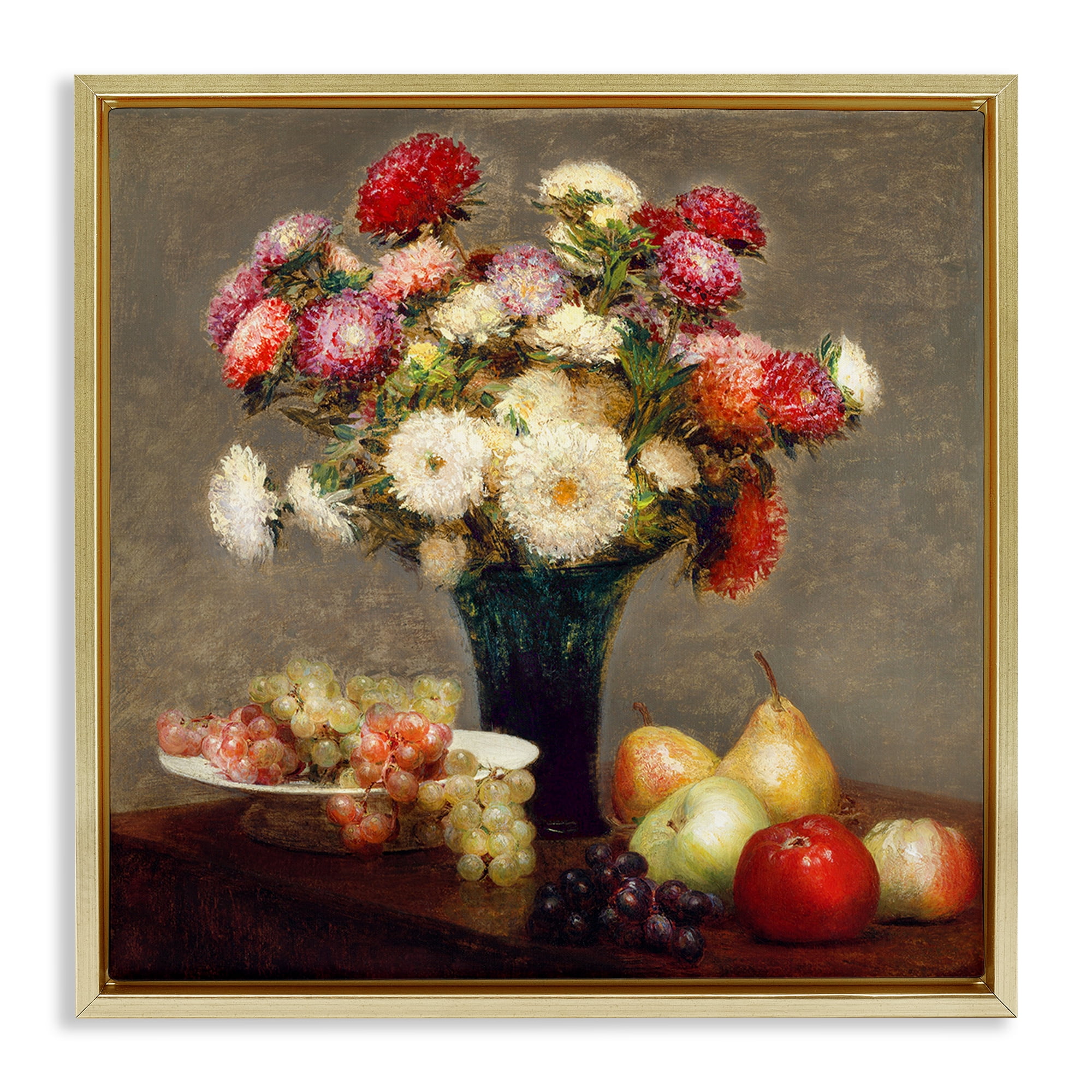 Stupell Industries Fruit & Asters Still Life Gold Framed Floater Canvas Wall Art, design by CAD Designs