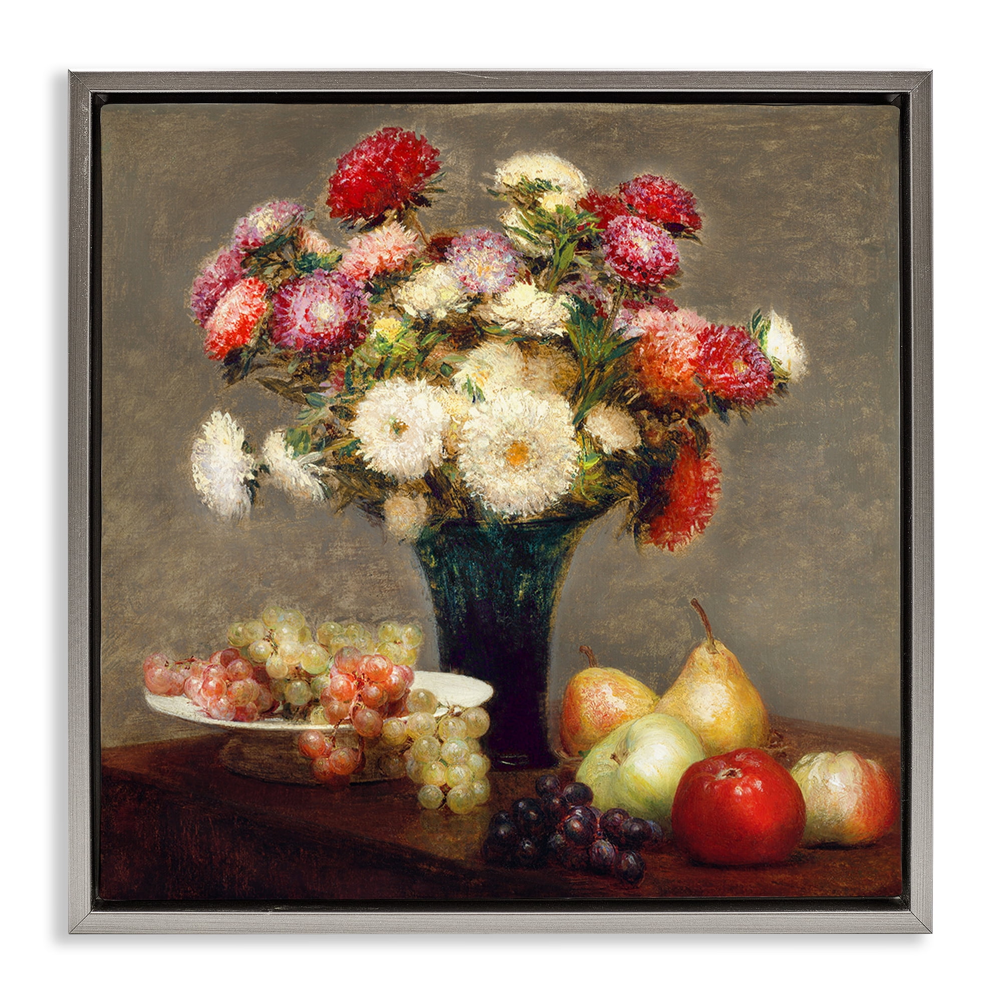 Stupell Industries Fruit & Asters Still Life Gray Framed Floater Canvas Wall Art, design by CAD Designs