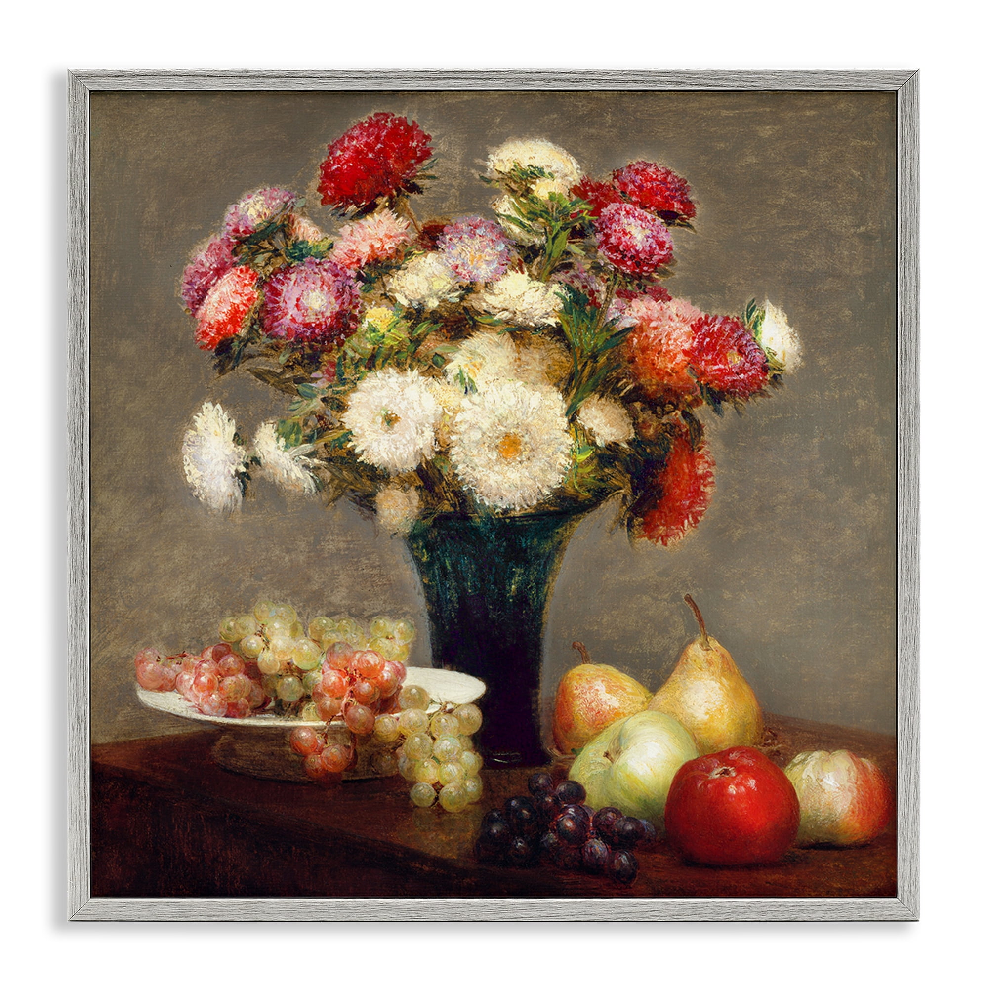 Stupell Industries Fruit & Asters Still Life Gray Framed Giclee Art, design by CAD Designs