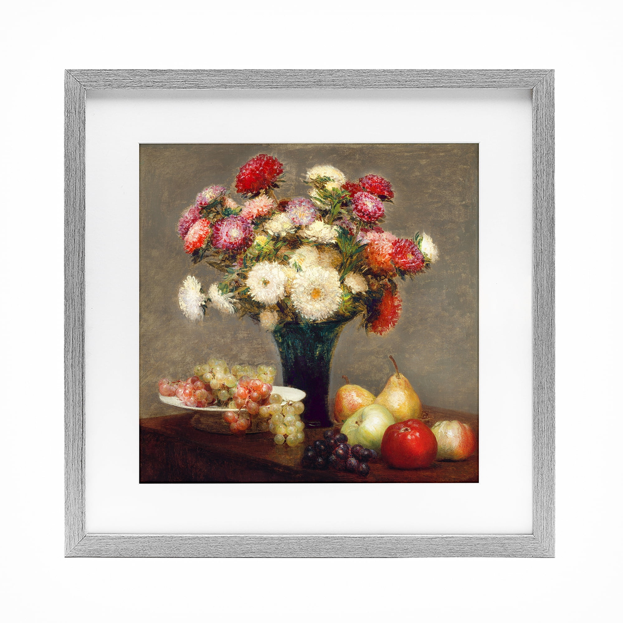 Stupell Industries Fruit & Asters Still Life Gray Framed Print Under Glass, design by CAD Designs
