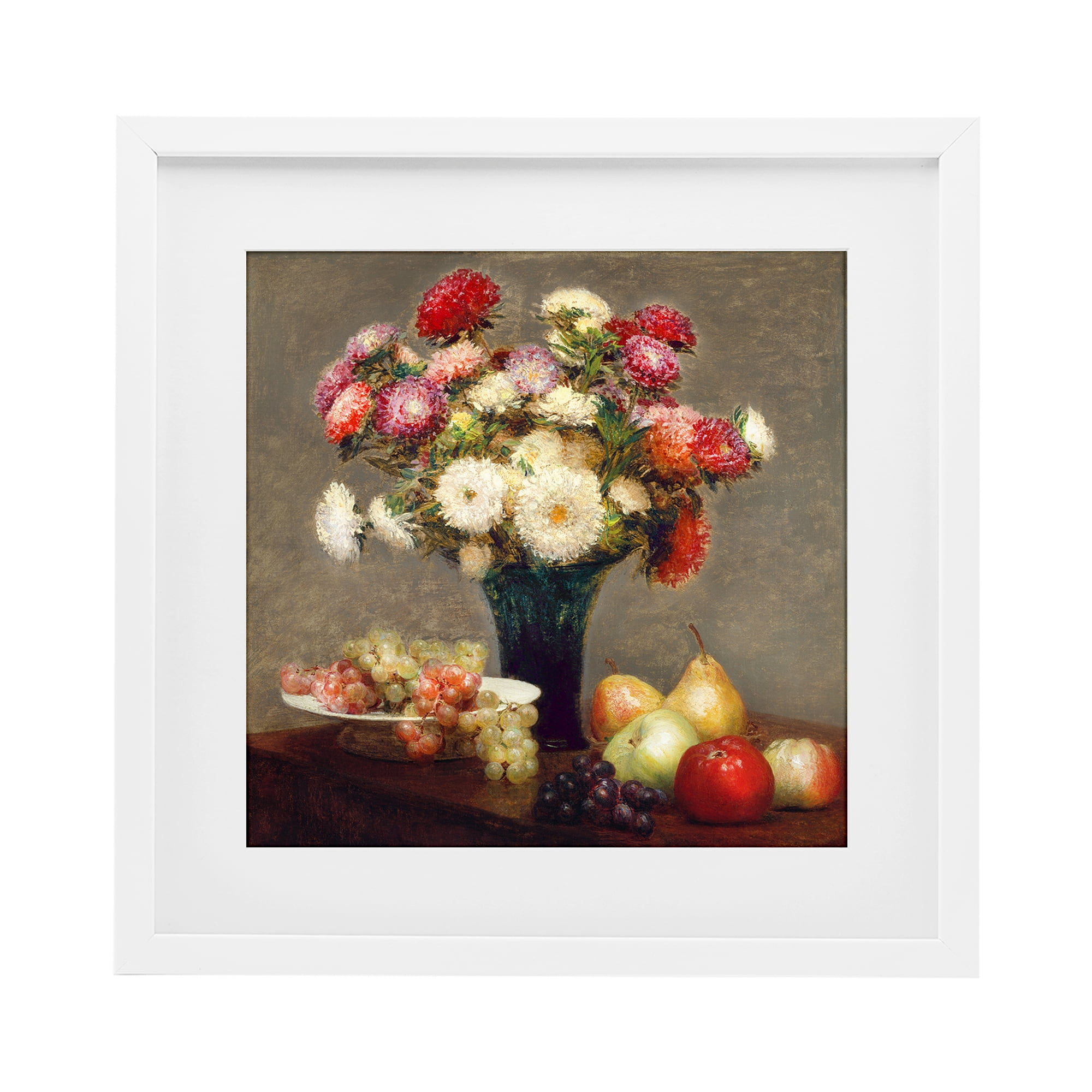 Stupell Industries Fruit & Asters Still Life White Framed Print Under Glass, design by CAD Designs