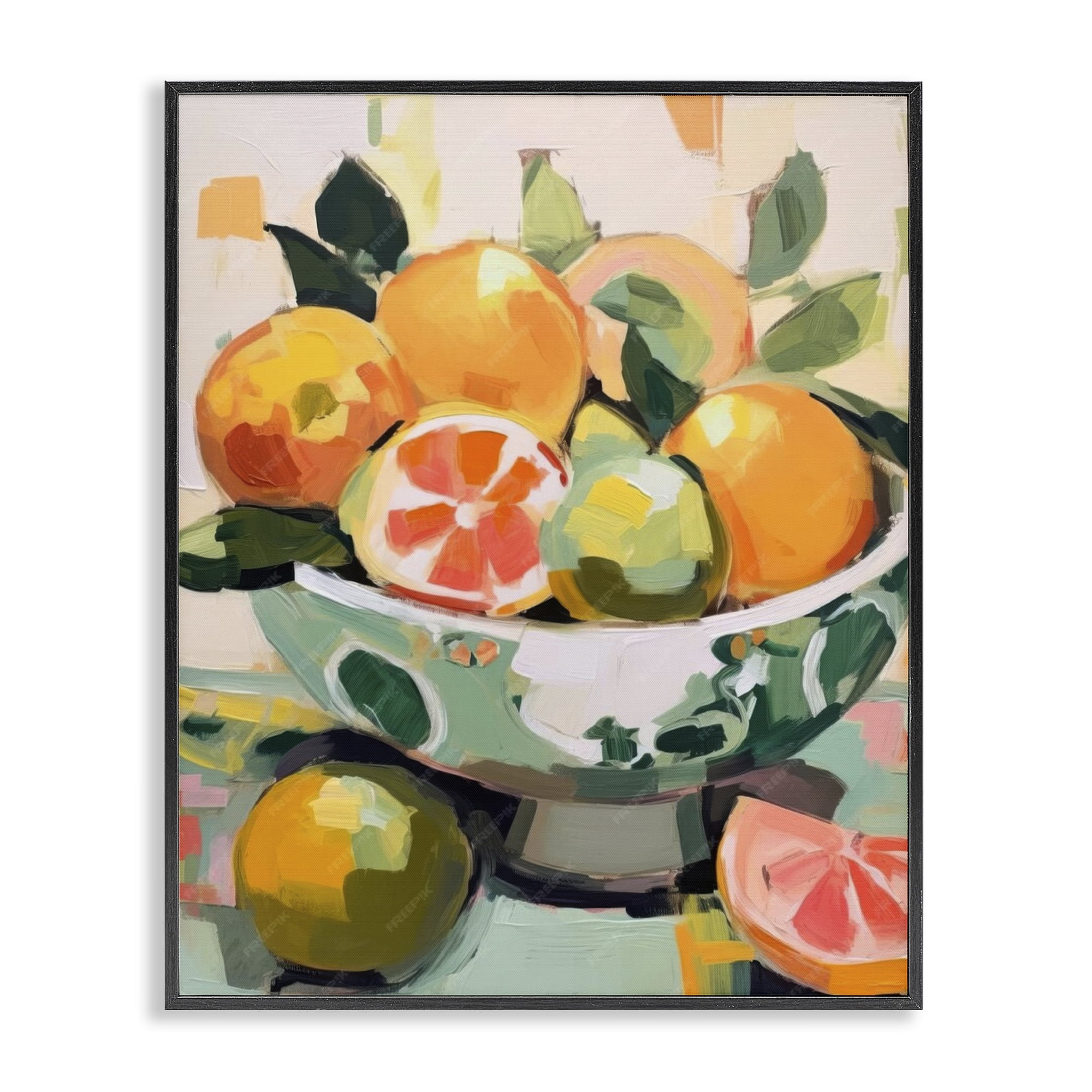 Stupell Industries Fruit Basket Abstraction Food & Beverage Painting Black Framed Art Print Wall Art, 11 x 14