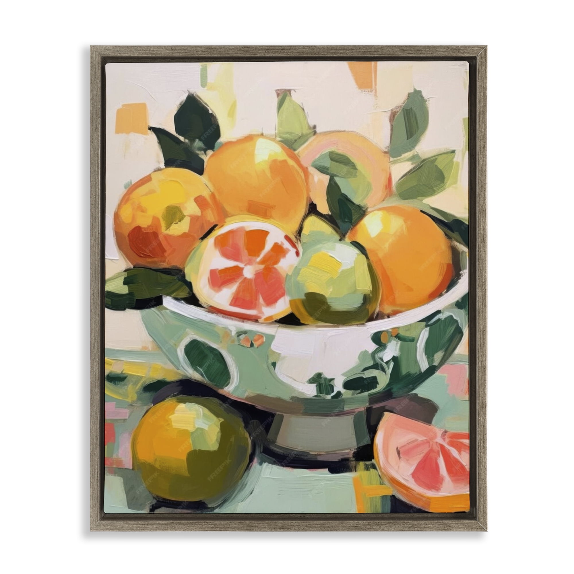 Stupell Industries Fruit Basket Abstraction Food & Beverage Painting Brown Floater Framed Canvas Art Print Wall Art, 17 x 21