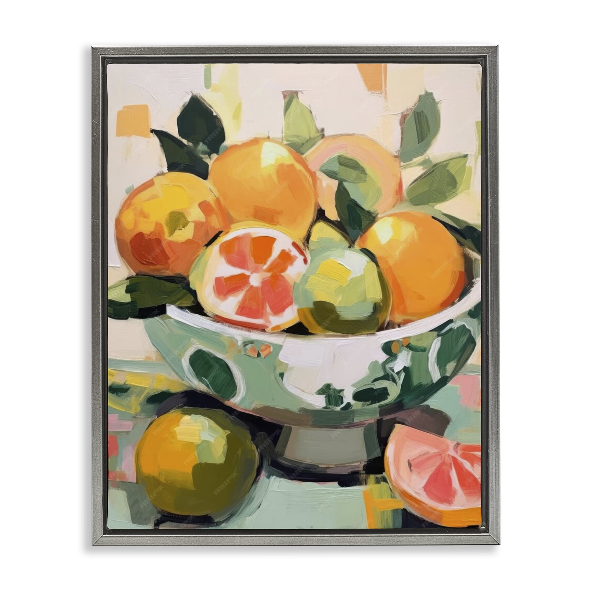 Stupell Industries Fruit Basket Abstraction Food & Beverage Painting Gray Floater Framed Canvas Art Print Wall Art, 17 x 21