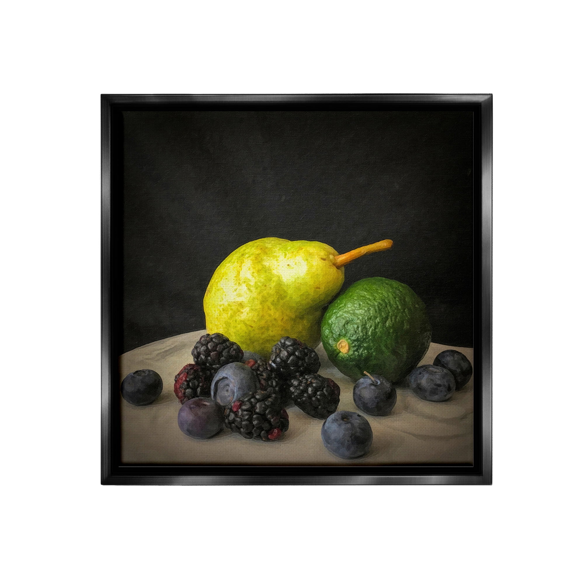Stupell Industries Fruit & Berries Still Life Food & Beverage Painting Black Floater Framed Canvas Art Print Wall Art, 18 x 18