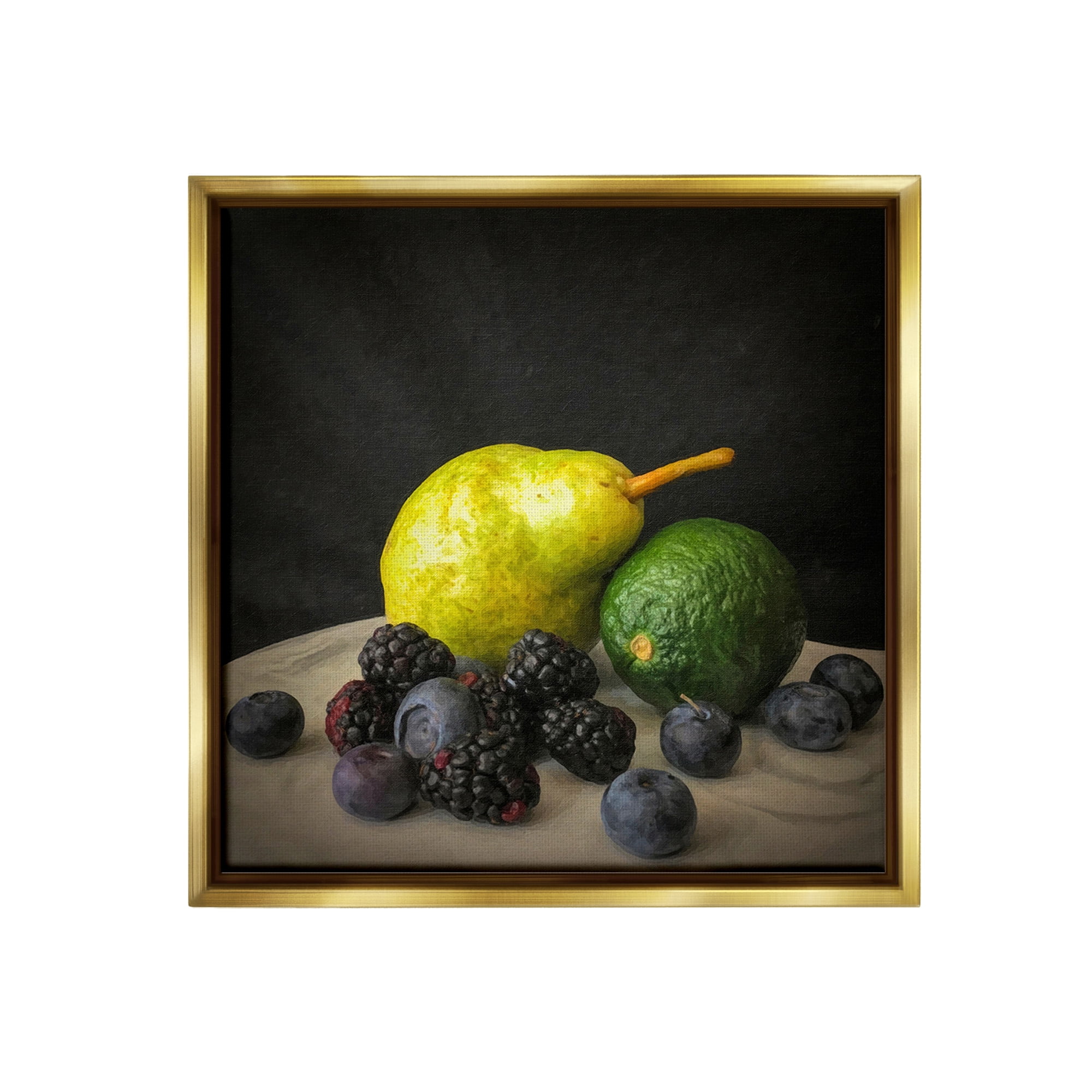 Stupell Industries Fruit & Berries Still Life Food & Beverage Painting Gold Floater Framed Canvas Art Print Wall Art, 18 x 18