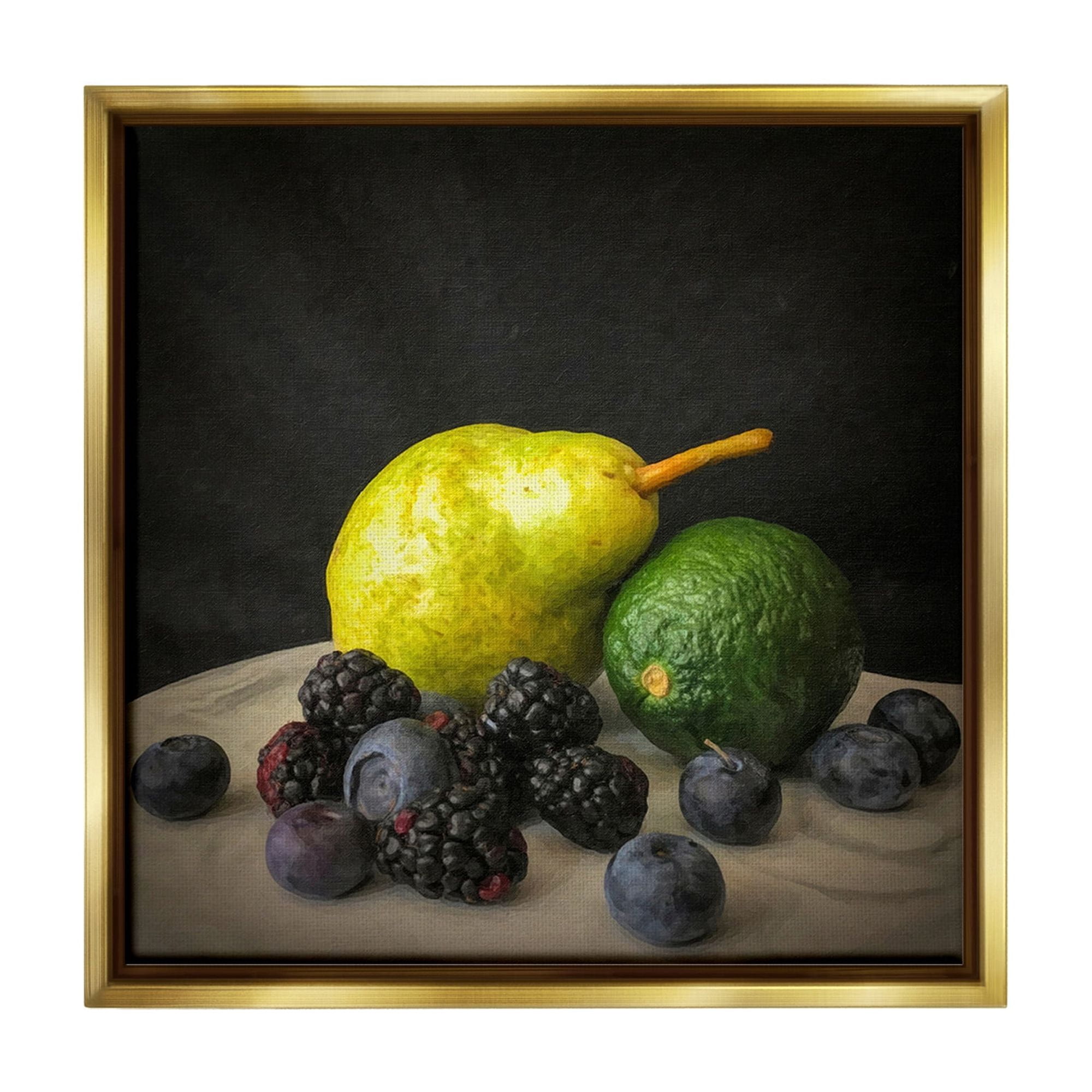 Stupell Industries Fruit & Berries Still Life Food & Beverage Painting Gold Floater Framed Canvas Art Print Wall Art, 25 x 25