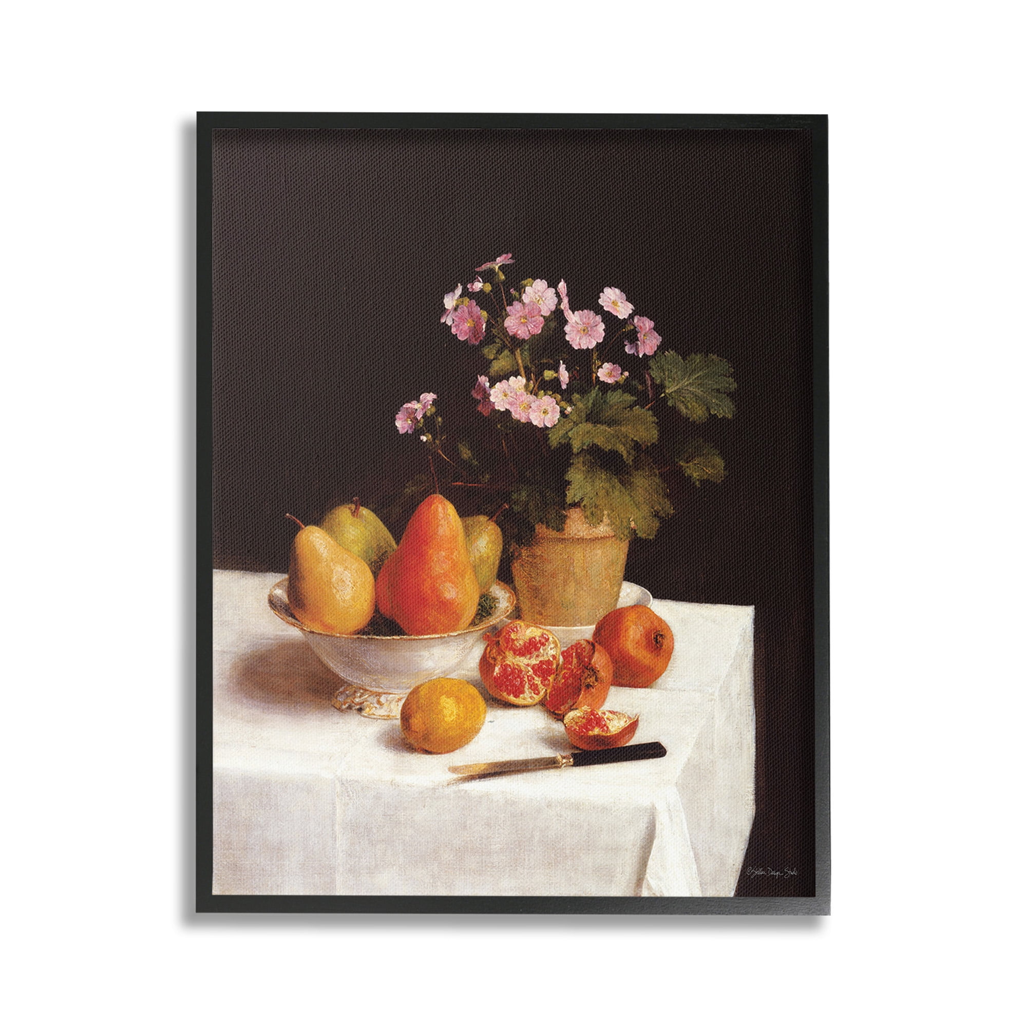 Stupell Industries Fruit & Bouquet Still Life Food & Beverage Painting Black Framed Art Print Wall Art, 16 x 20