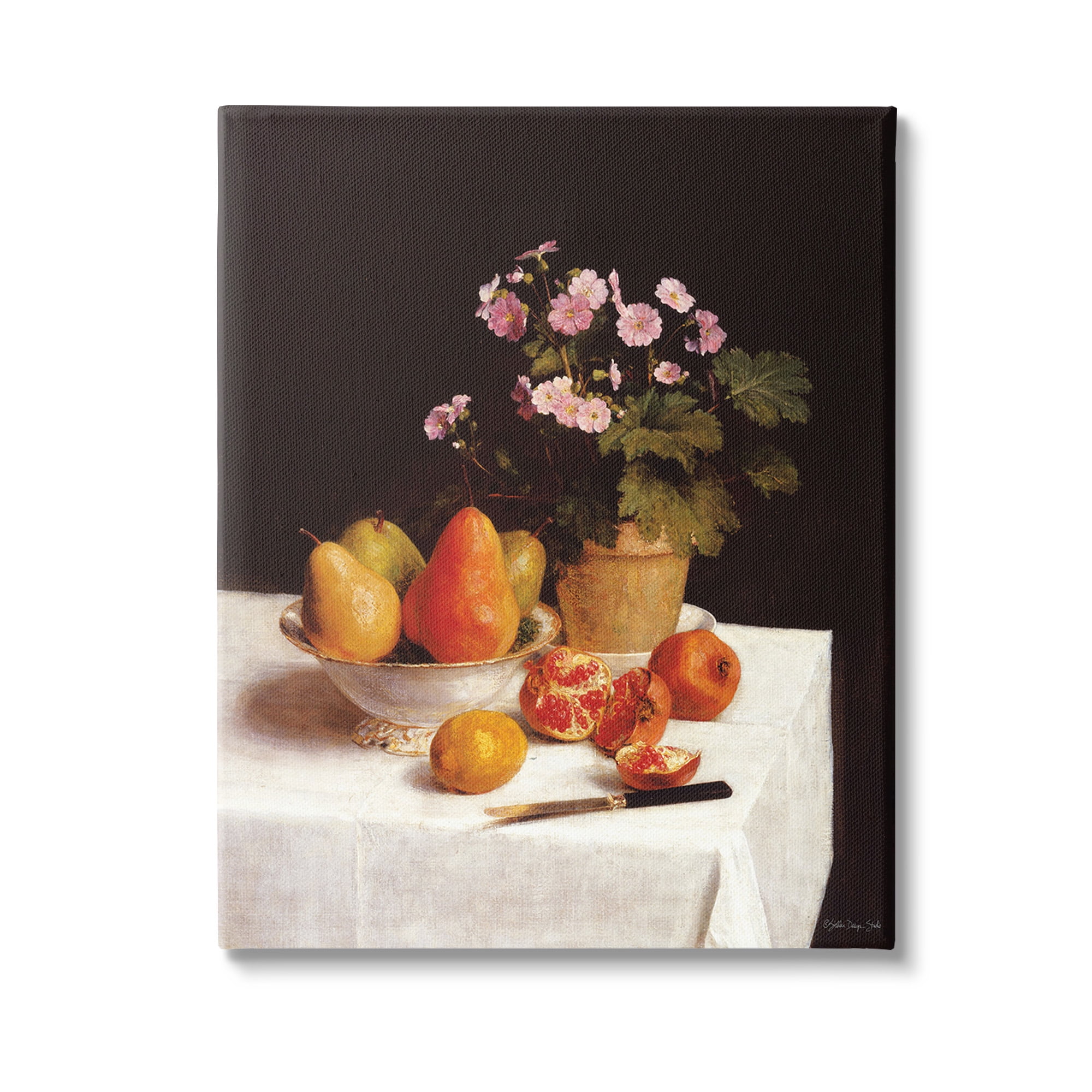 Stupell Industries Fruit & Bouquet Still Life Food & Beverage Painting Gallery Wrapped Canvas Art Print Wall Art, 16 x 20