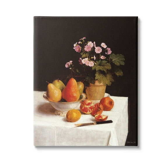 Stupell Industries Fruit & Bouquet Still Life Food & Beverage Painting Gallery Wrapped Canvas Art Print Wall Art, 16 x 20