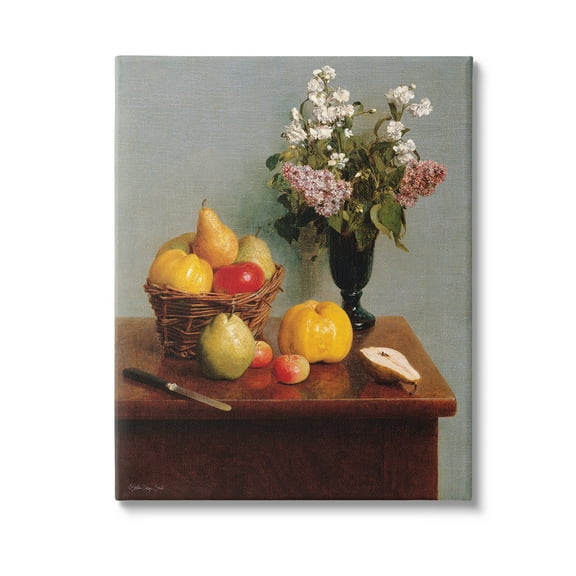 Stupell Industries Fruit & Flowers Still Life Food & Beverage Painting Gallery Wrapped Canvas Art Print Wall Art, 16 x 20