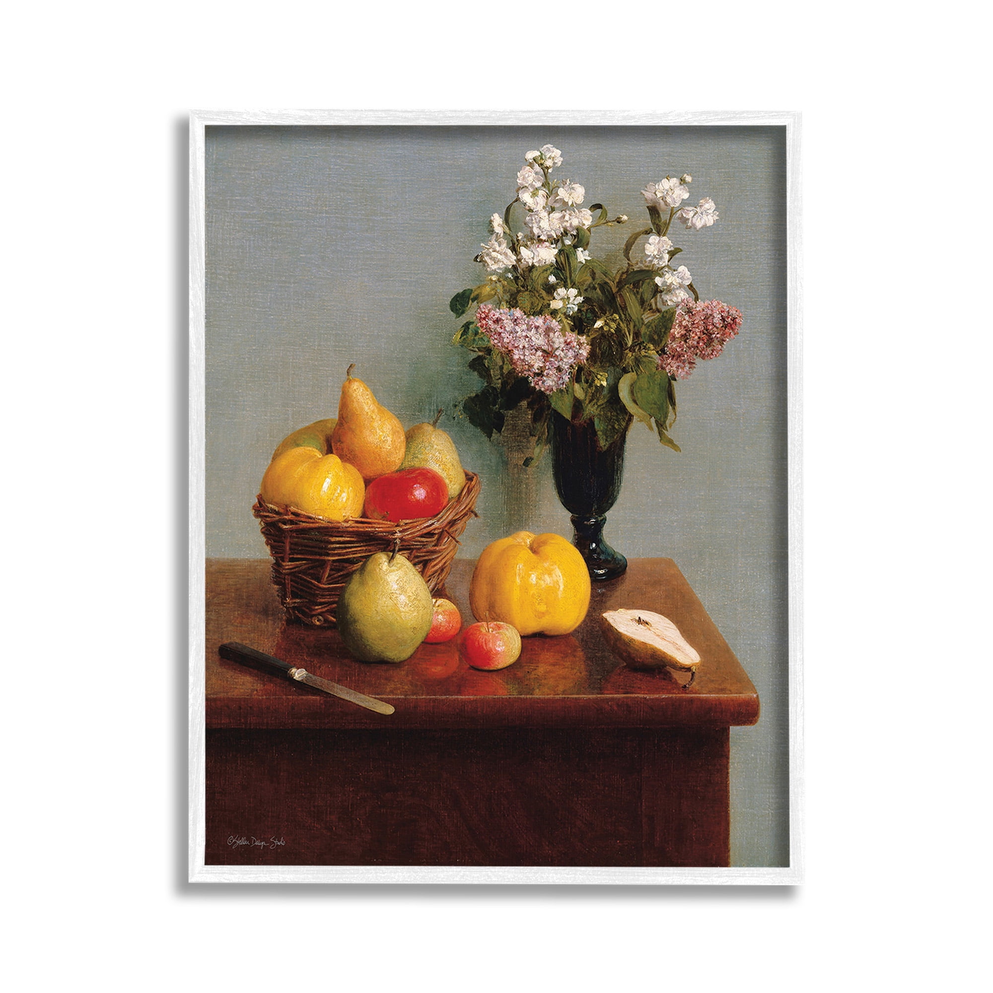 Stupell Industries Fruit & Flowers Still Life Food & Beverage Painting White Framed Art Print Wall Art, 11 x 14