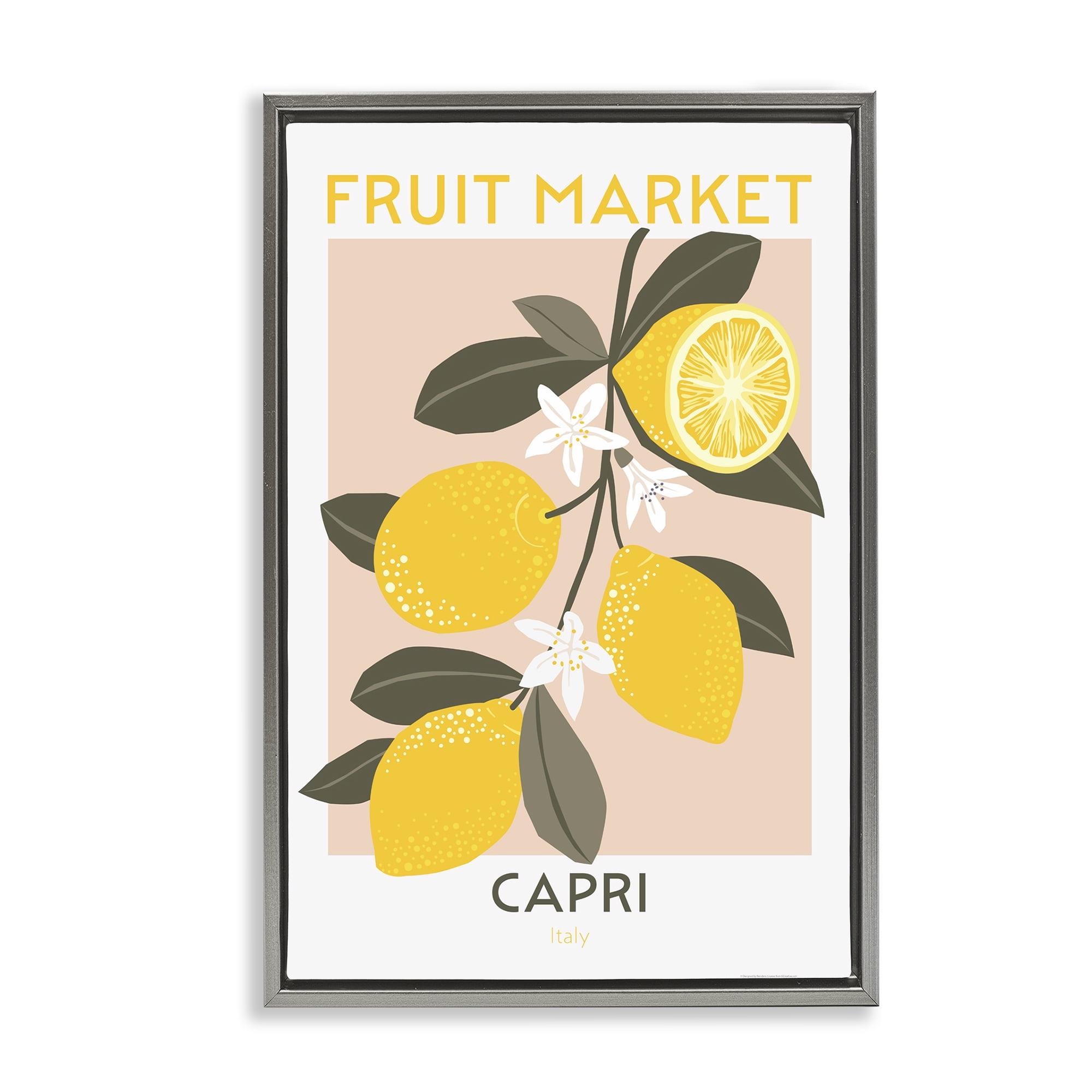 Stupell Industries Fruit Market Lemon Branch Food & Beverage Painting Gray Floater Framed Canvas Art Print Wall Art, 17 x 25