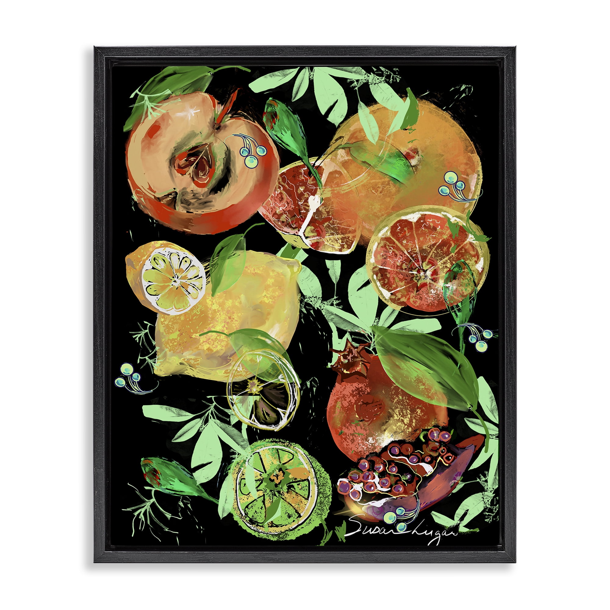Stupell Industries Fruit Medley Combo Black Framed Floater Canvas Wall Art, design by Susan Lugar
