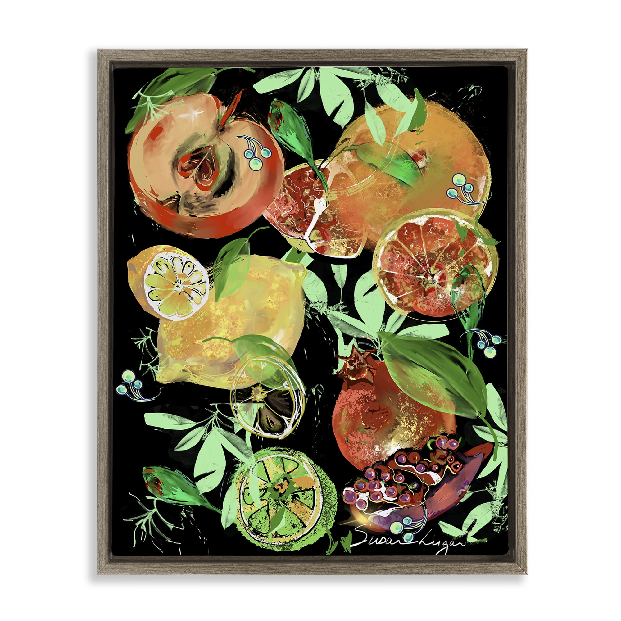 Stupell Industries Fruit Medley Combo Brown Framed Floater Canvas Wall Art, design by Susan Lugar