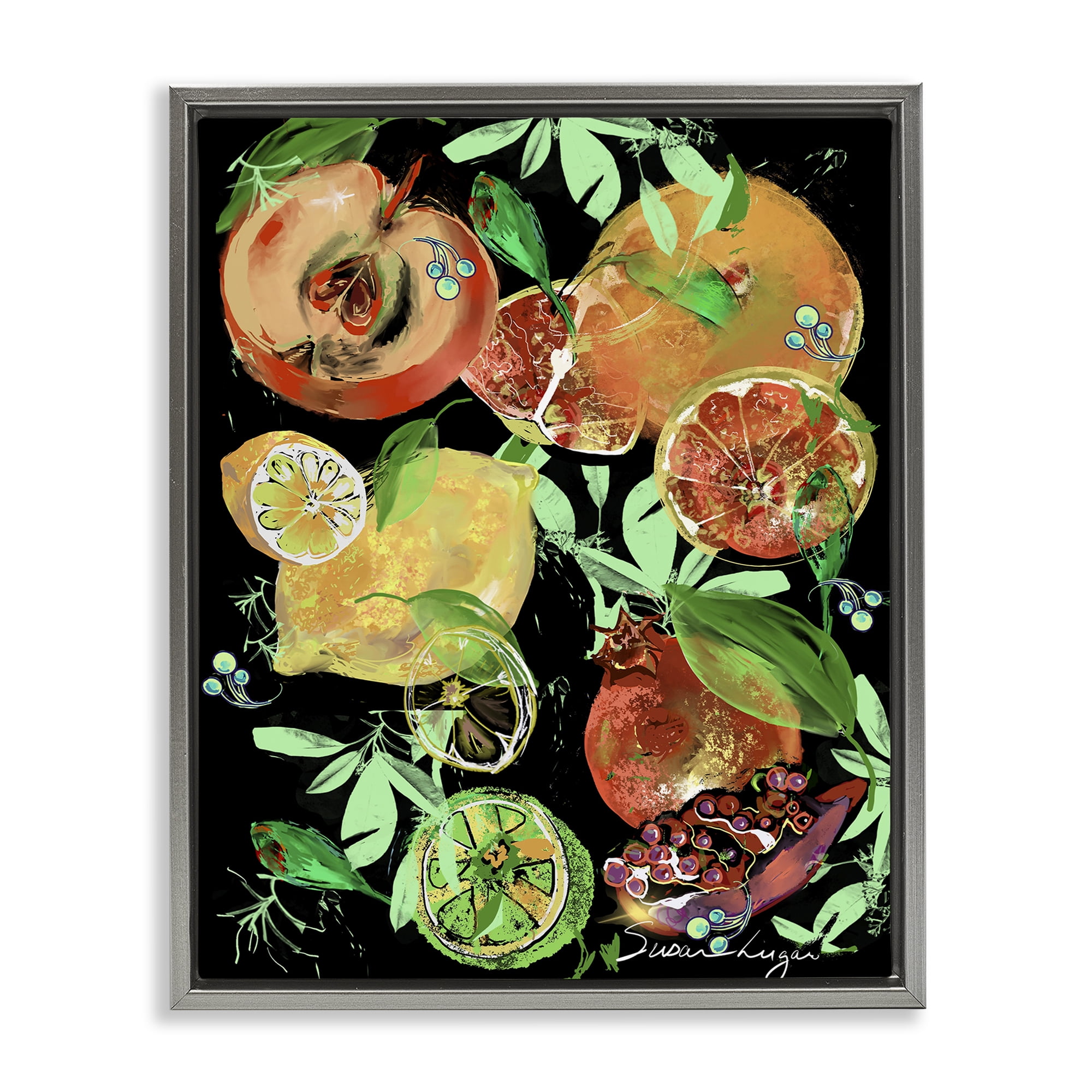 Stupell Industries Fruit Medley Combo Gray Framed Floater Canvas Wall Art, design by Susan Lugar