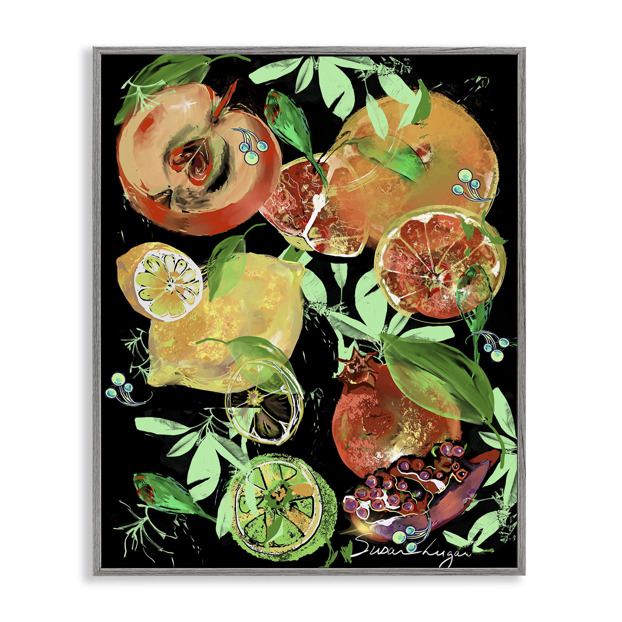 Stupell Industries Fruit Medley Combo Gray Framed Giclee Art, design by Susan Lugar