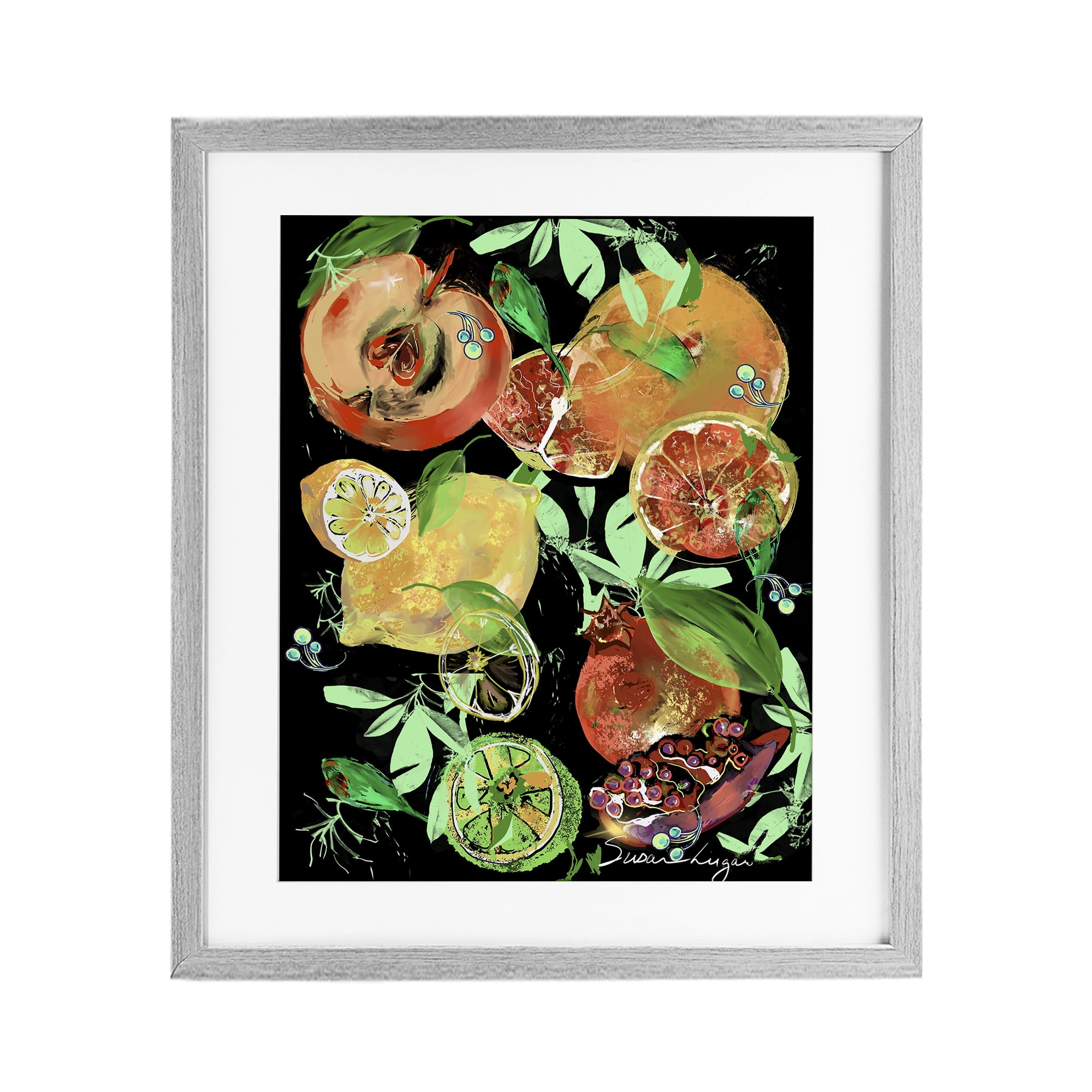 Stupell Industries Fruit Medley Combo Gray Framed Print Under Glass, design by Susan Lugar