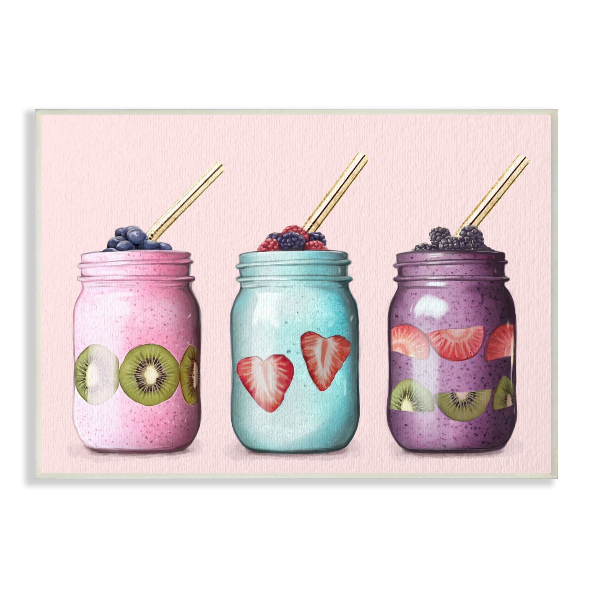 Stupell Industries Fruit Smoothie Jars Food Pink Painting Wall Plaque by Ziwei Li