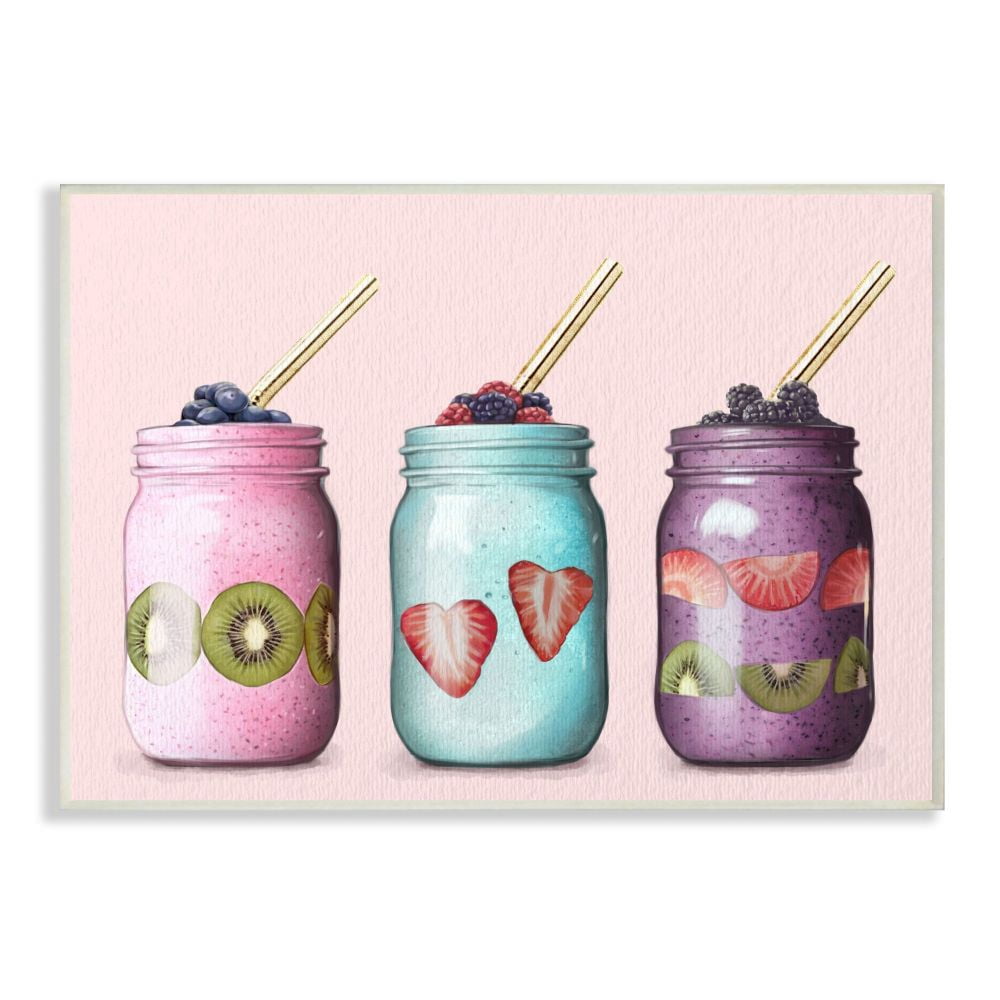Stupell Industries Fruit Smoothie Jars Food Pink Painting Wall Plaque by Ziwei Li