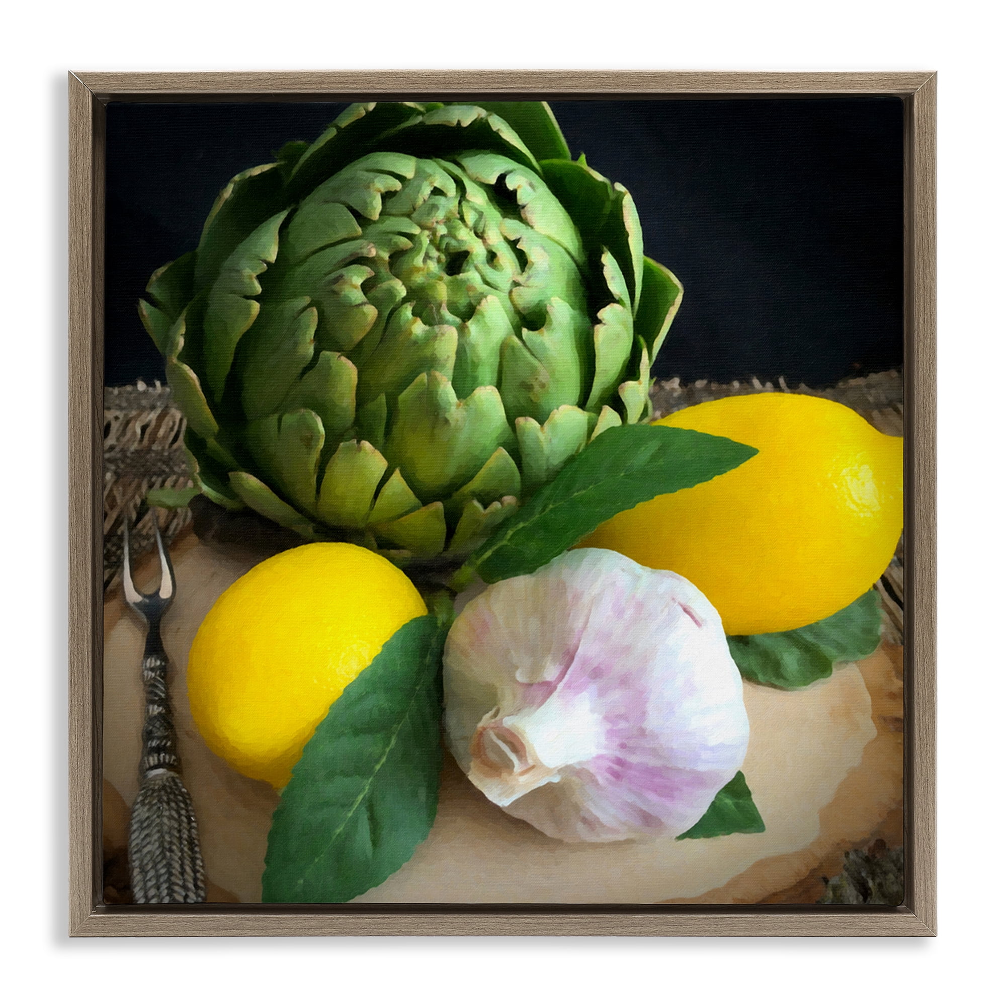 Stupell Industries Fruit & Vegetable Still Life Food & Beverage Painting Brown Floater Framed Canvas Art Print Wall Art, 18 x 18