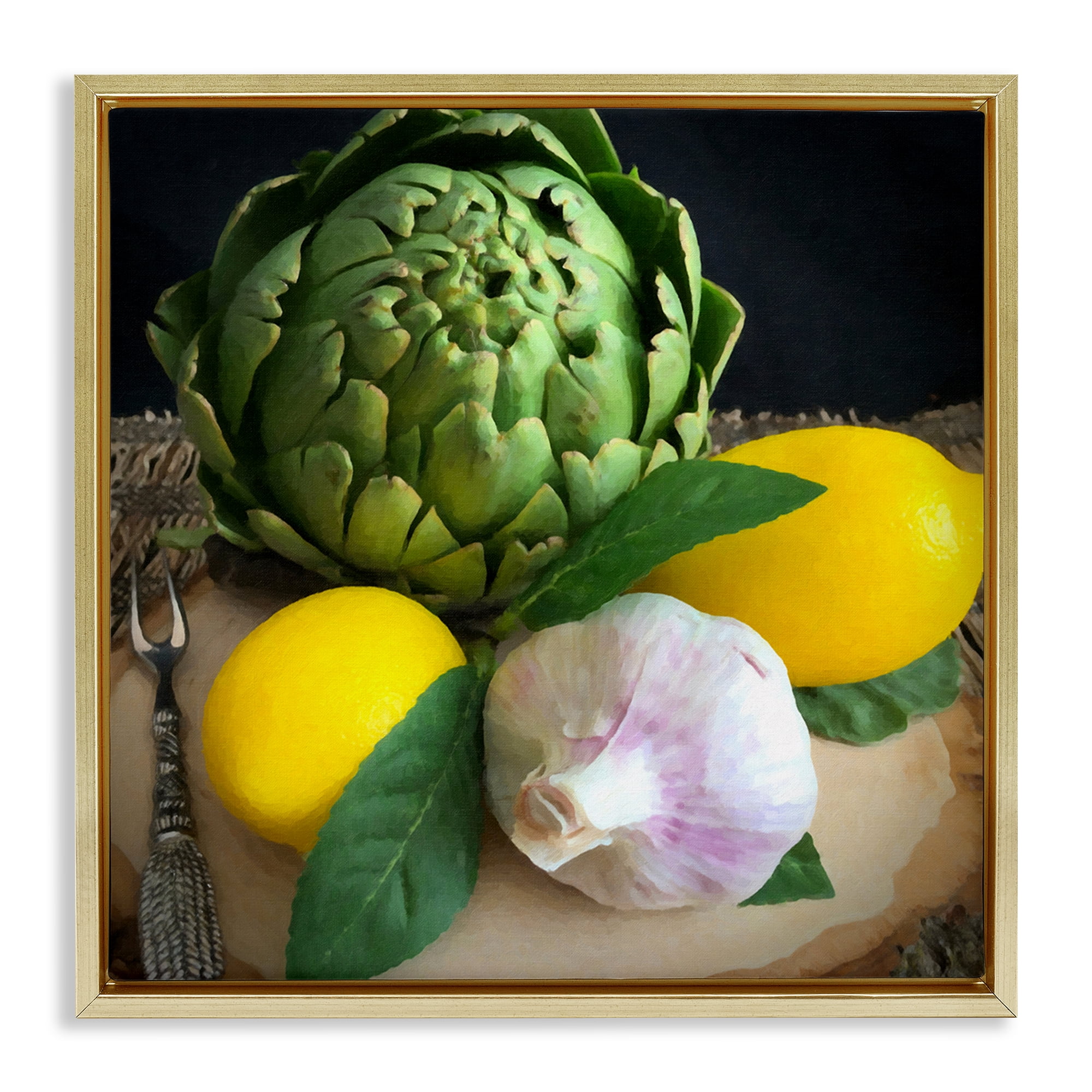 Stupell Industries Fruit & Vegetable Still Life Food & Beverage Painting Gold Floater Framed Canvas Art Print Wall Art, 18 x 18