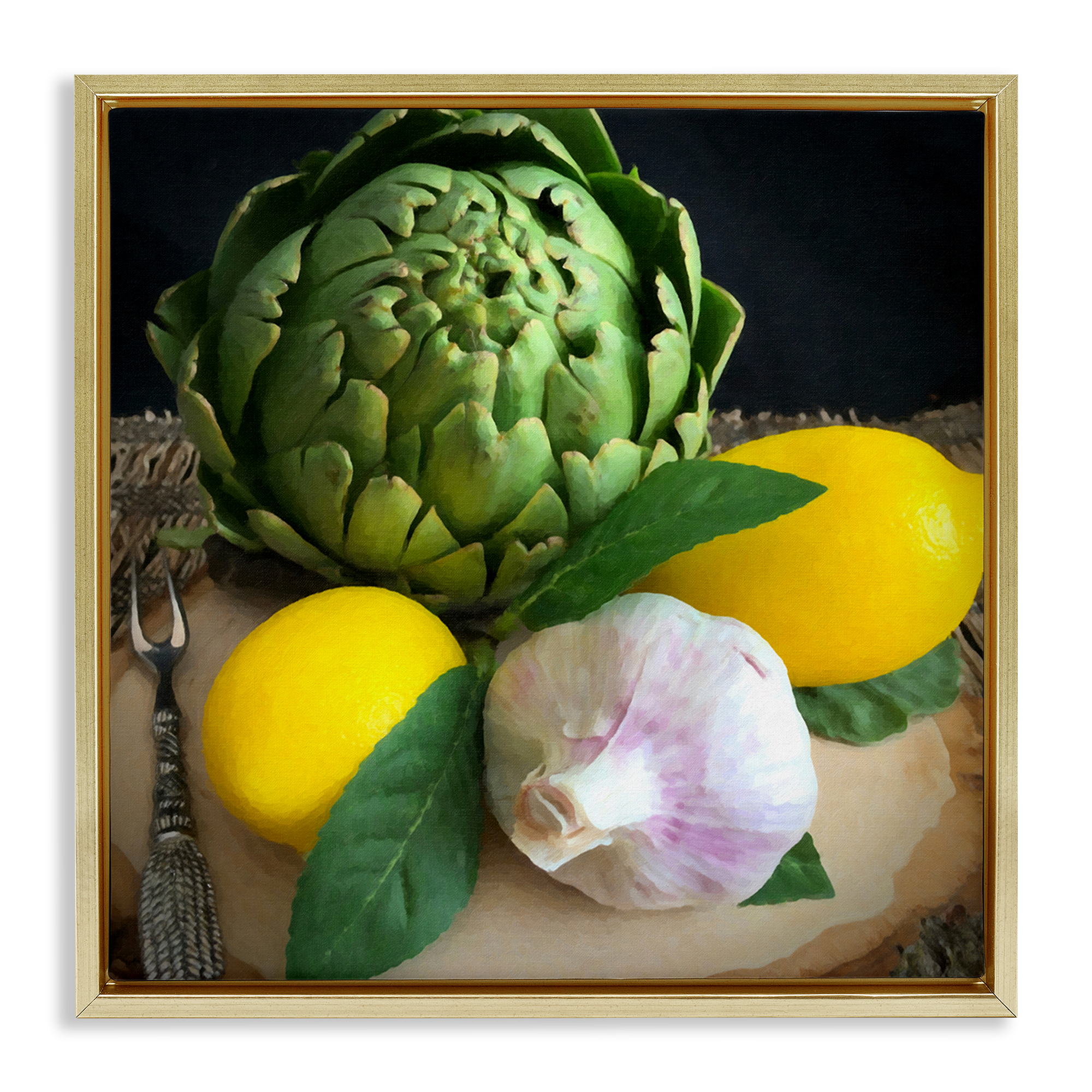Stupell Industries Fruit & Vegetable Still Life Food & Beverage Painting Gold Floater Framed Canvas Art Print Wall Art, 25 x 25